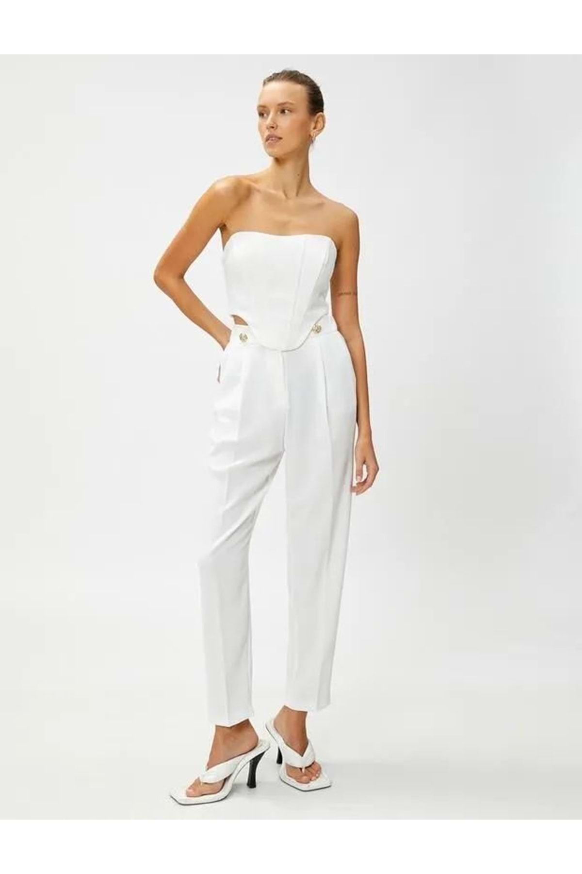 Koton Kadın Giyim Pantolon 3sak40014cw Kırık Beyaz Kırık Beyaz