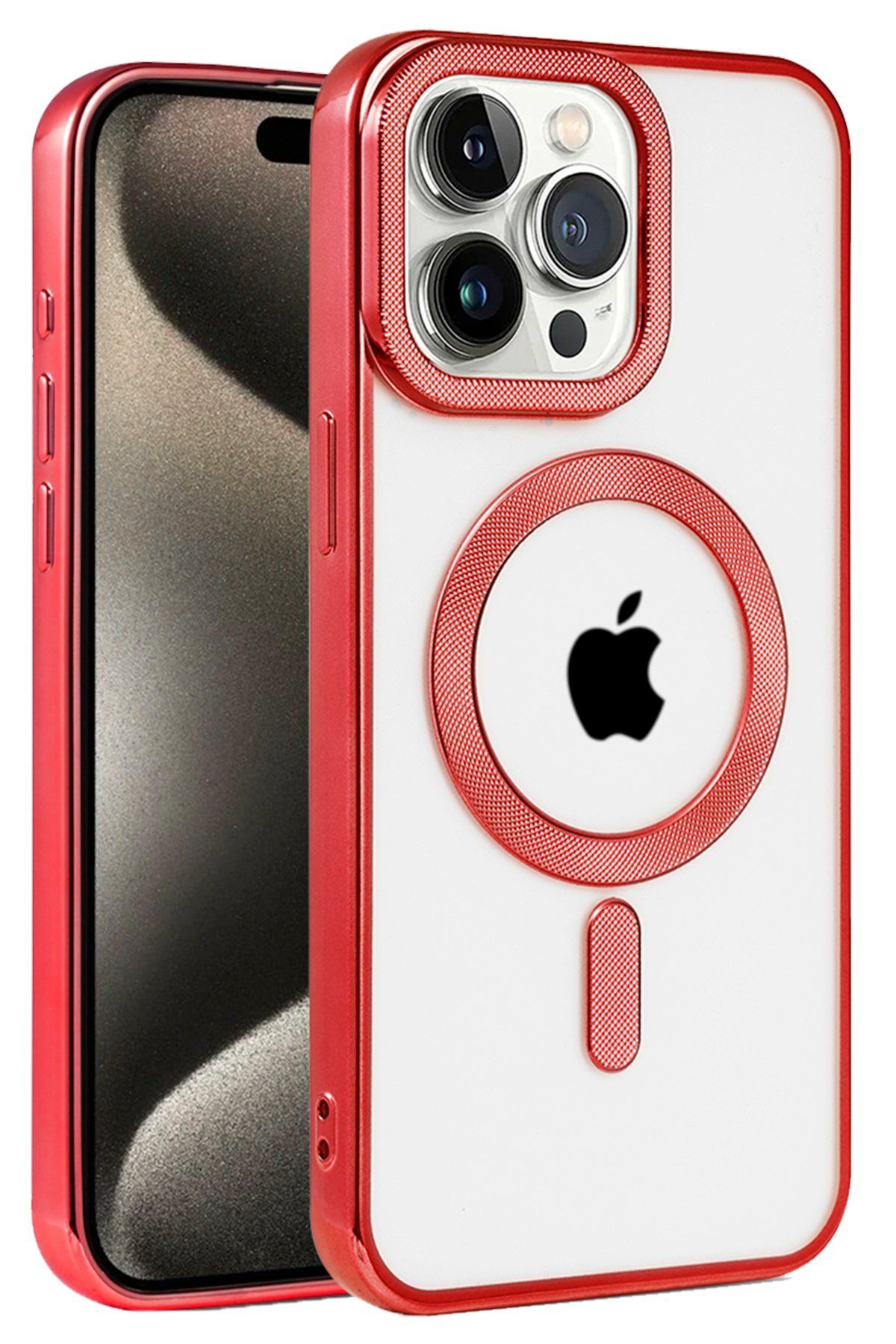 cepmoda iPhone 14 Pro  uyumlu Kılıf  Magsafe Özel Tasarımlı Silikon Kapak - Kırmızı