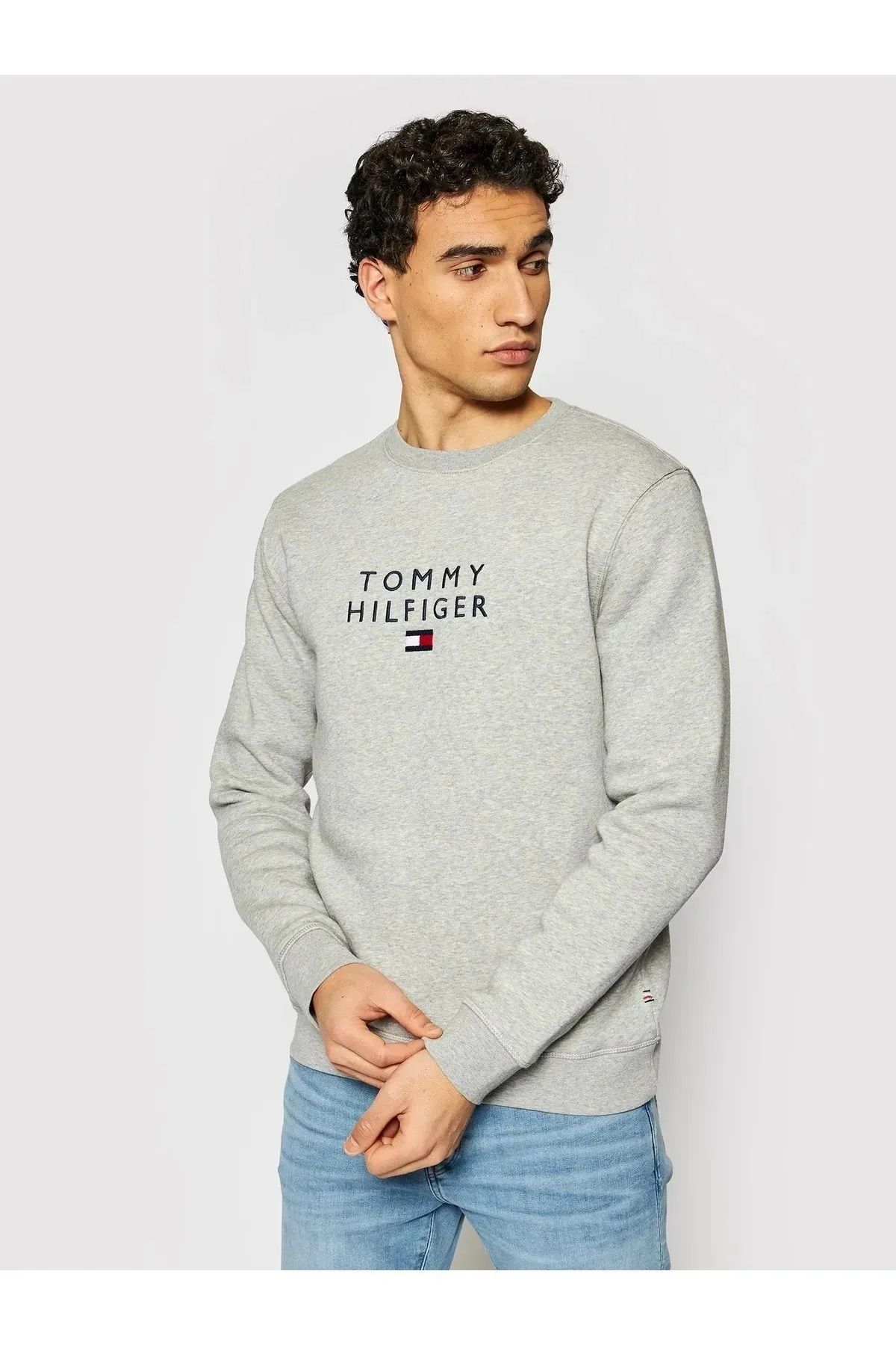 Tommy Hilfiger Erkek Pamuklu Logo Nakışlı  Sweatshirt