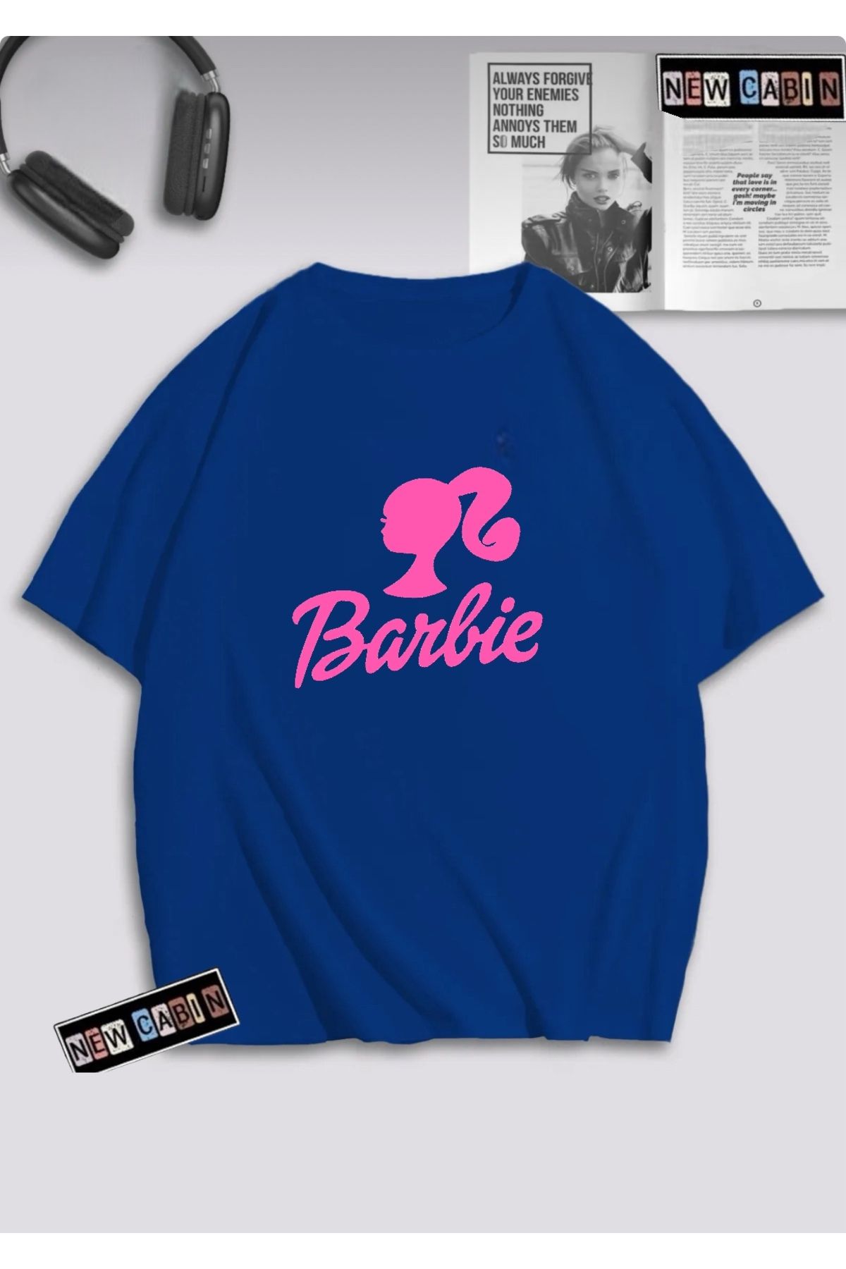 NewCabin Yeni Sezon Kadın Pamuklu 30/1 A Kalite Kumaş Ön Barbie Baskılı Oversize T-shirt