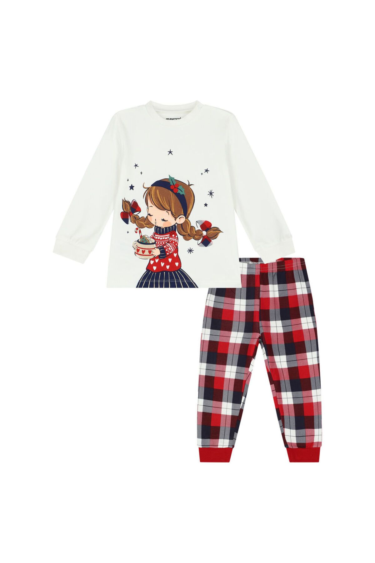 Mayoral Küçük Kız Fildişi ve Kırmızı Bayram Pijama