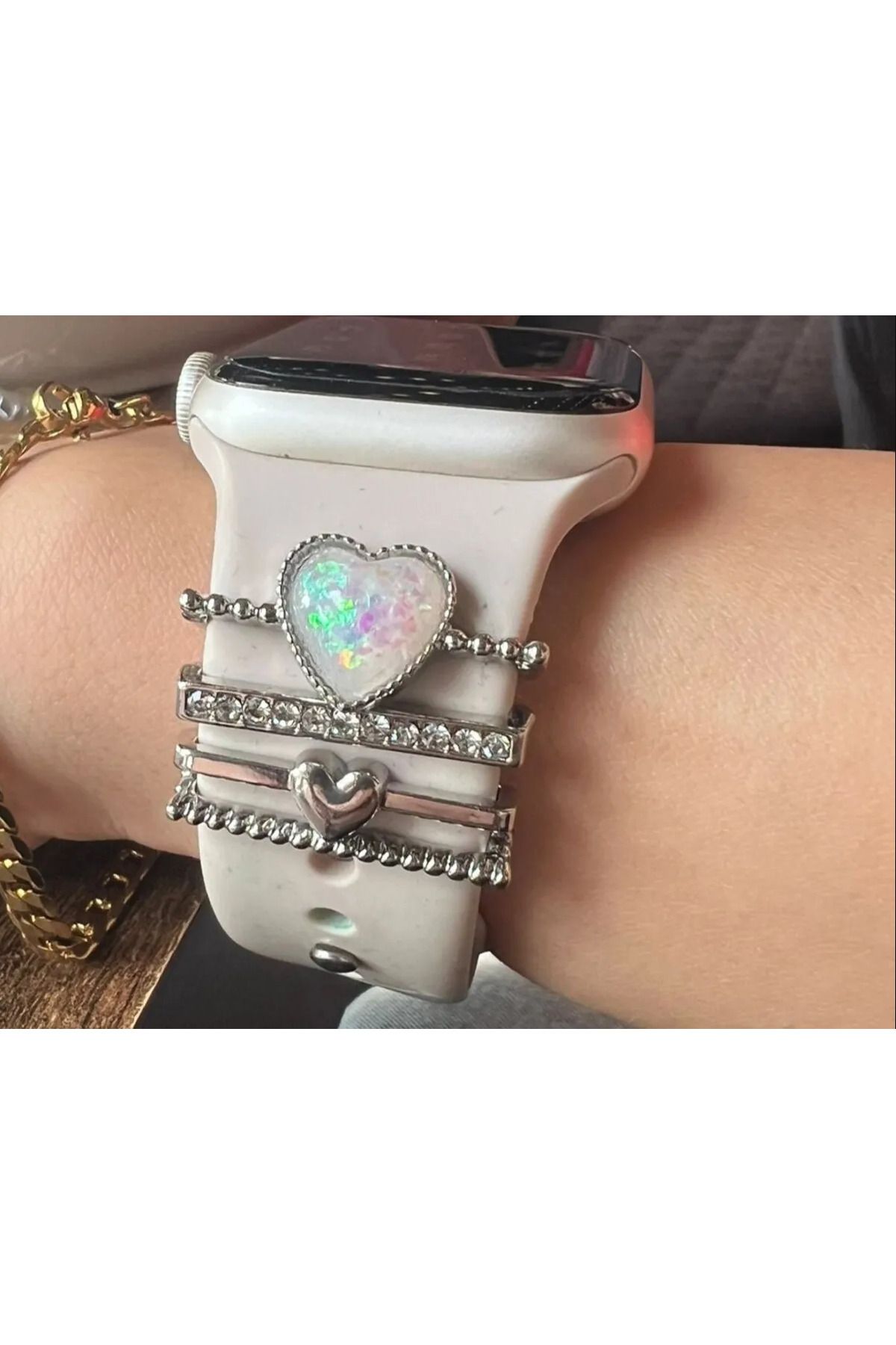 NOREM Gümüş Kalp Figürlü Watch Uyumlu Akıllı Saat Kordon Süsü / Charm Seti