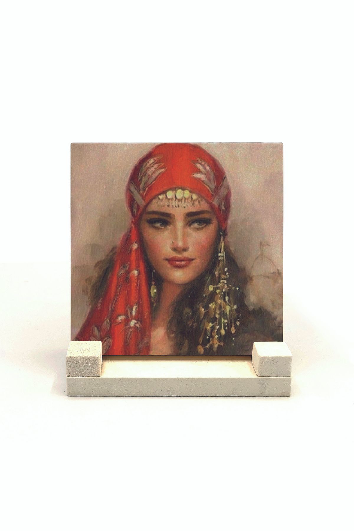Sadrazam Anadolu Kadını Çizimi Baskılı Doğaltaş Masaüstlük 10x10 Krt-112