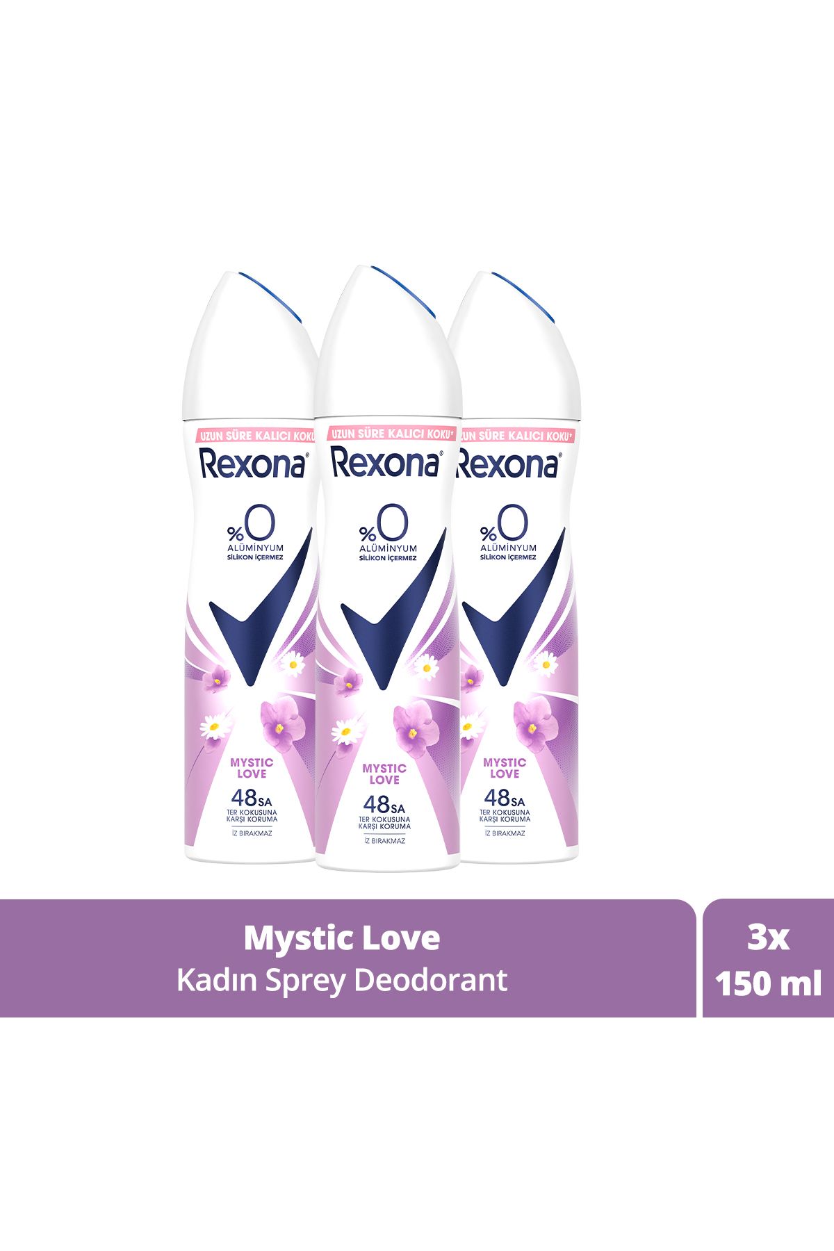 Rexona Kadın Sprey Deodorant Mystic Love %0 Alüminyum 48 Saat Ter Kokusuna Karşı Koruma 150 ml X3