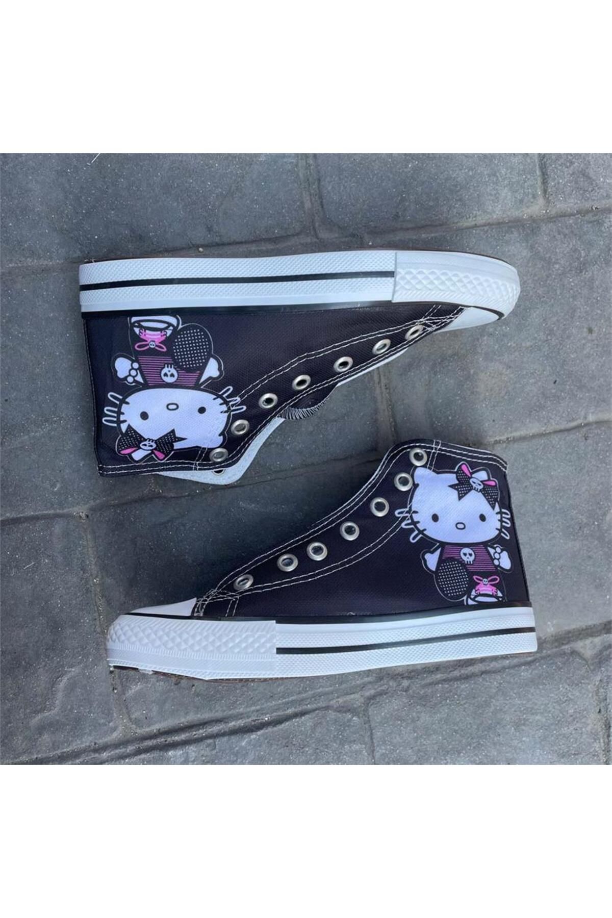 Köstebek Gothic Hello Kitty Uzun Kanvas Ayakkabı
