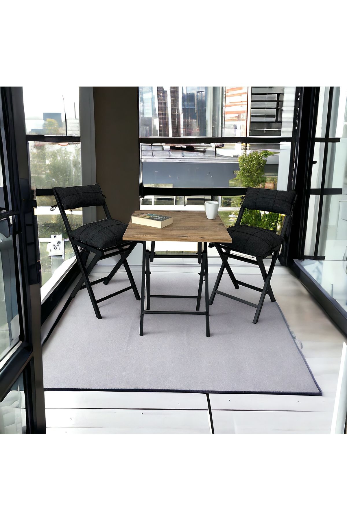 Modern Style Home Balkon Bahçe Mutfak 3'lü Bistro Set Katlanır 2 Sandalye 1 Masa