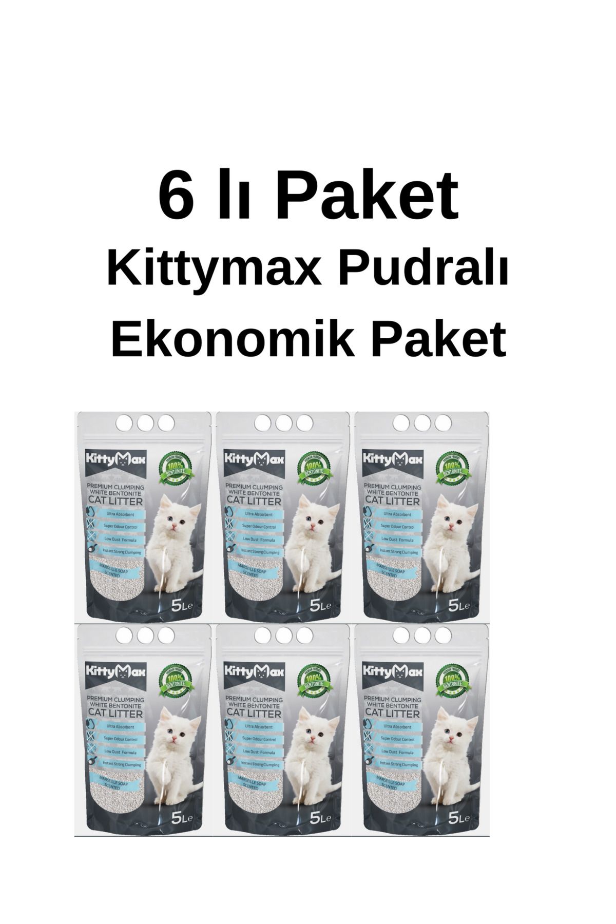 Kittymax Premium Bentonit Kedi Kumu 5 Lt Marsilya Sabunlu 6 lı Ekonomik Paket