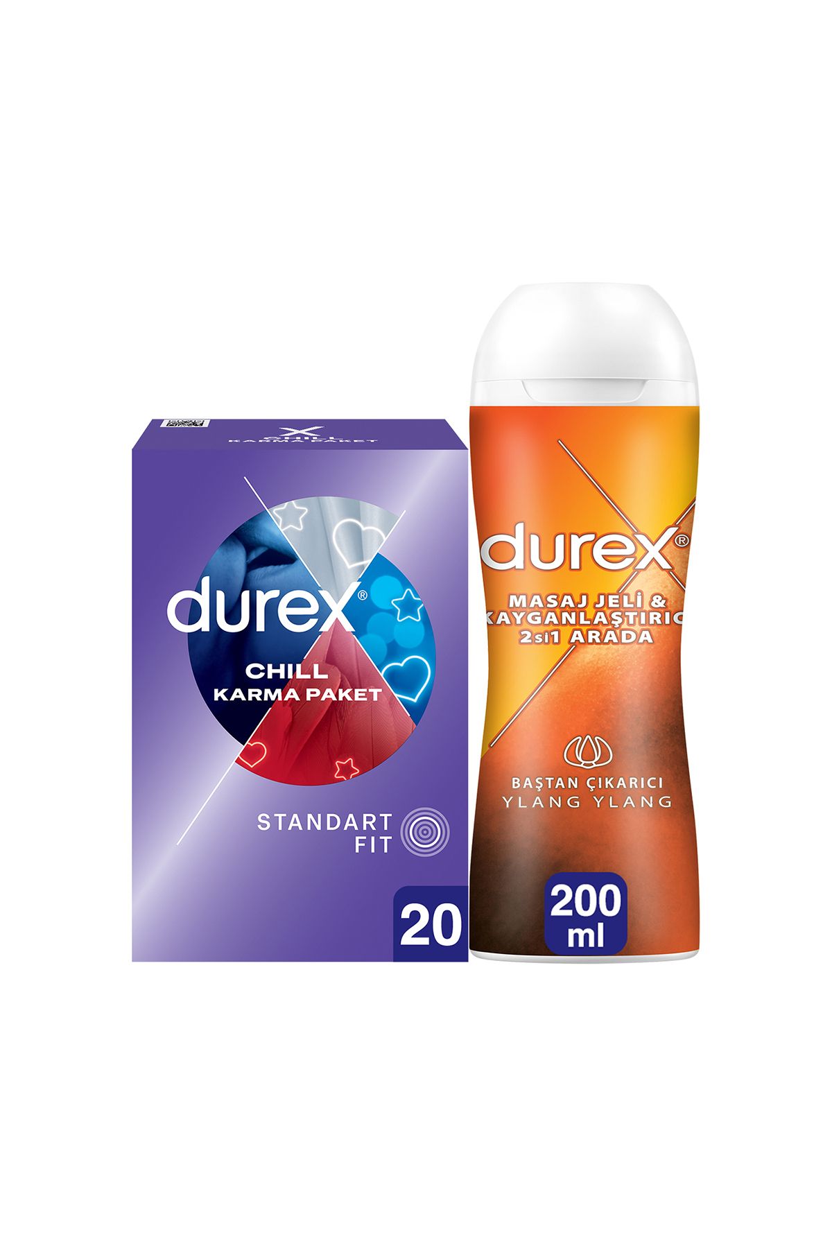 Durex Chill Karma Prezervatif 20’li + Ylang Ylang Kayganlaştırıcı & Masaj Jeli Hassas 200 ml
