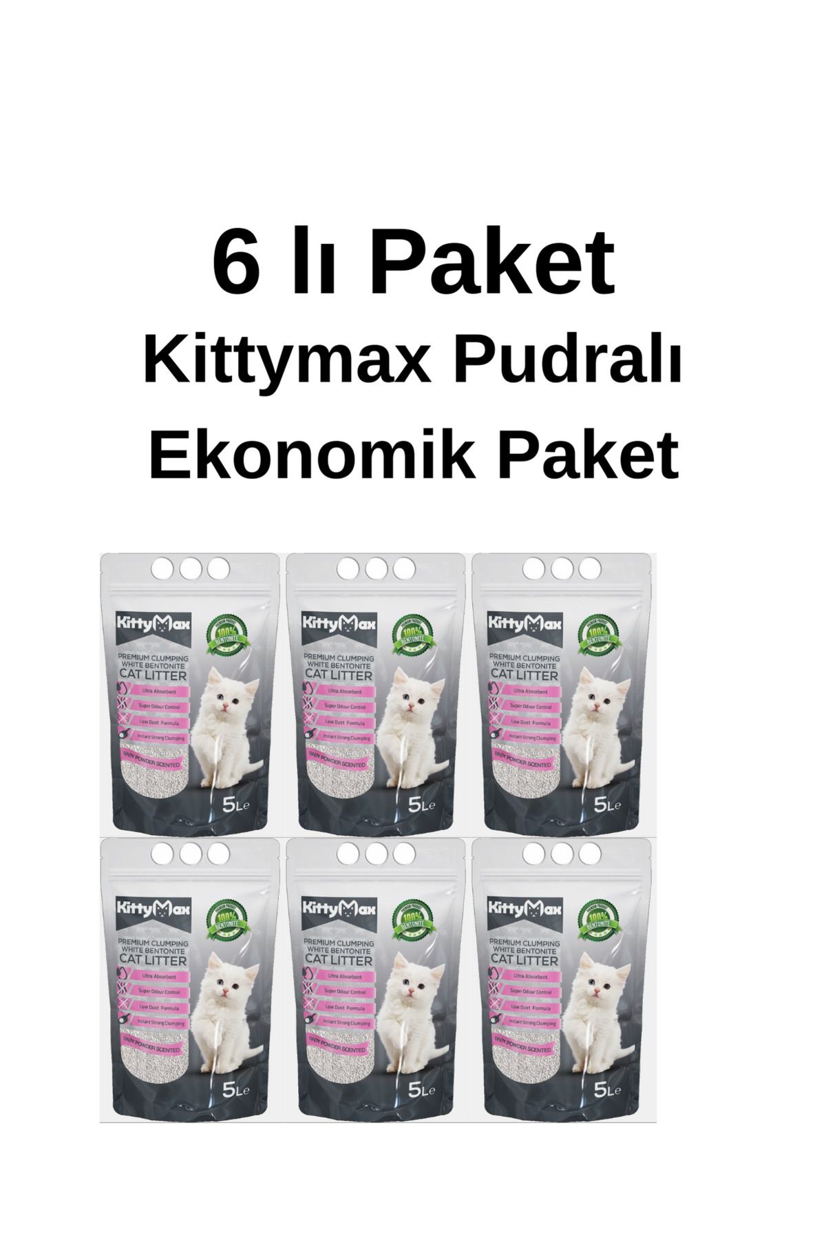 Kittymax Premium Bentonit Kedi Kumu 5 Lt Pudralı 6 lı Ekonomik Paket