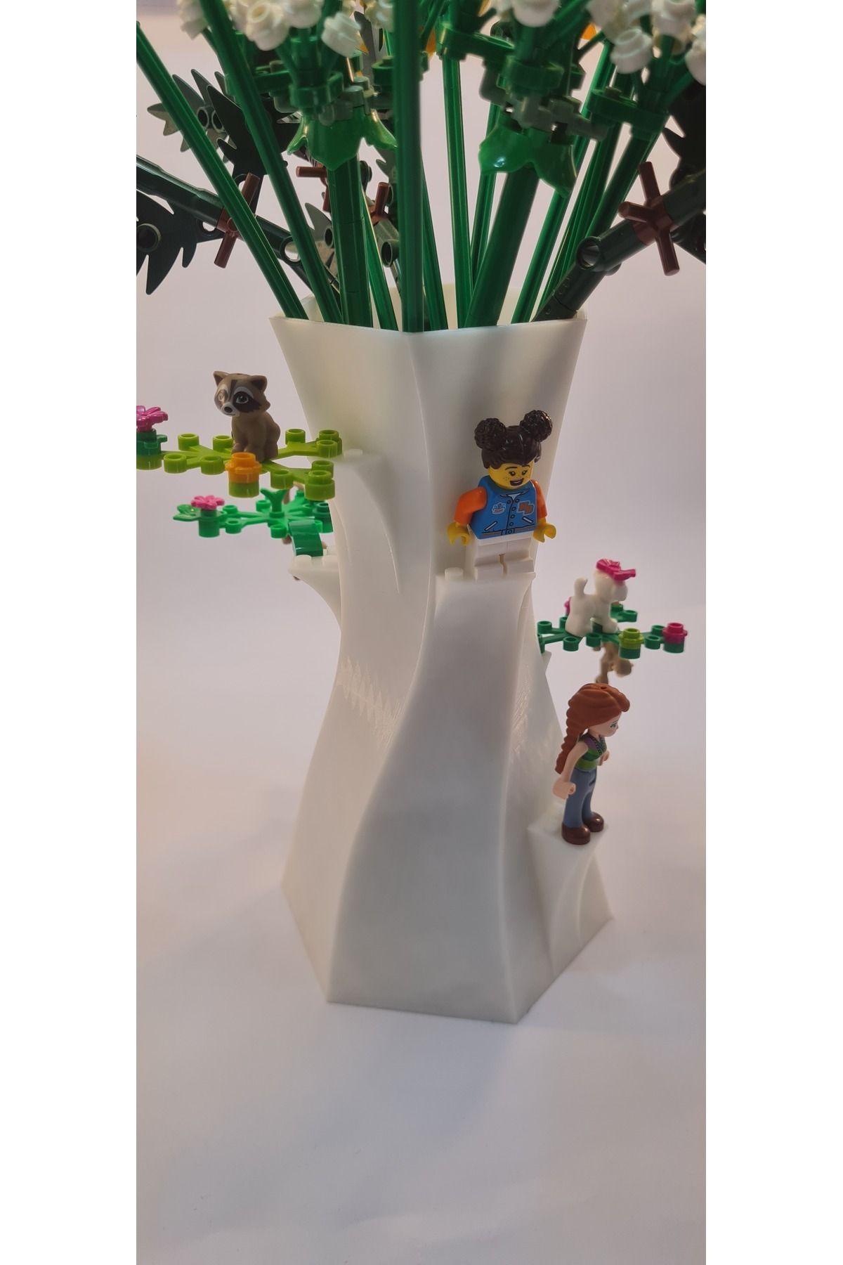 Maflen Lego Çiçek Uyumlu Özel Tasarım Dekoratif Vazo Biyoplastik Beyaz