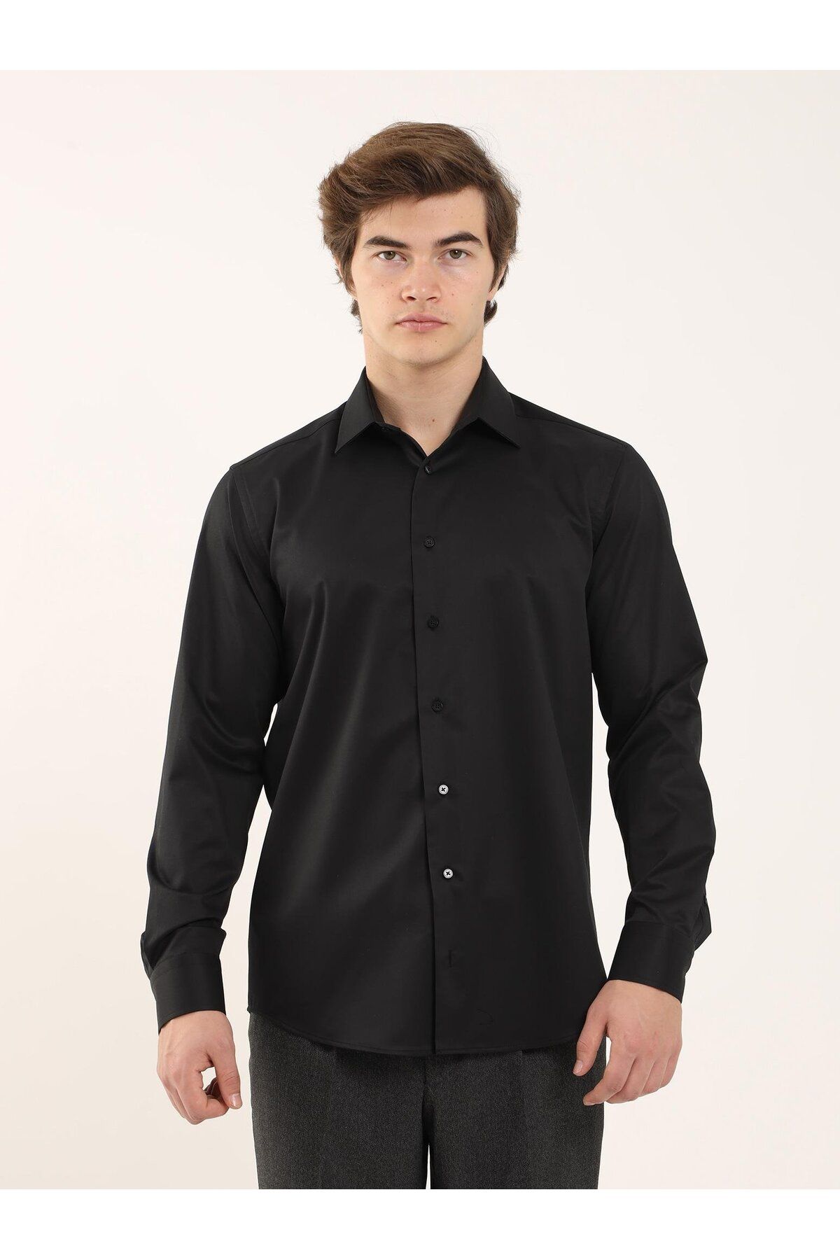 Dufy Siyah Erkek Regular Fit Klasik Yaka Uzun Kol Gömlek - 103139