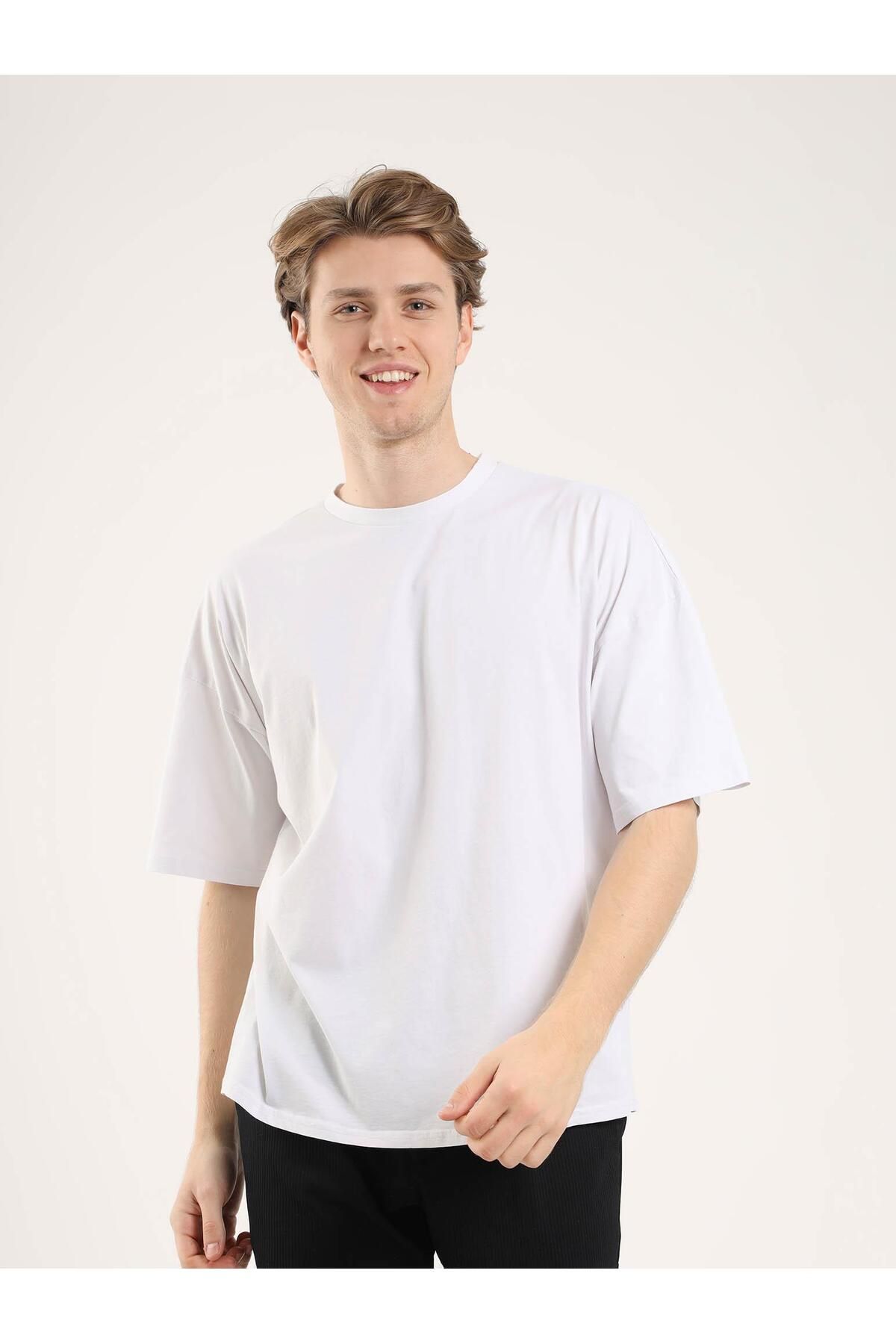 Dufy Taş Erkek Oversize Düz Pamuklu Bisiklet Yaka Tshirt - 89410