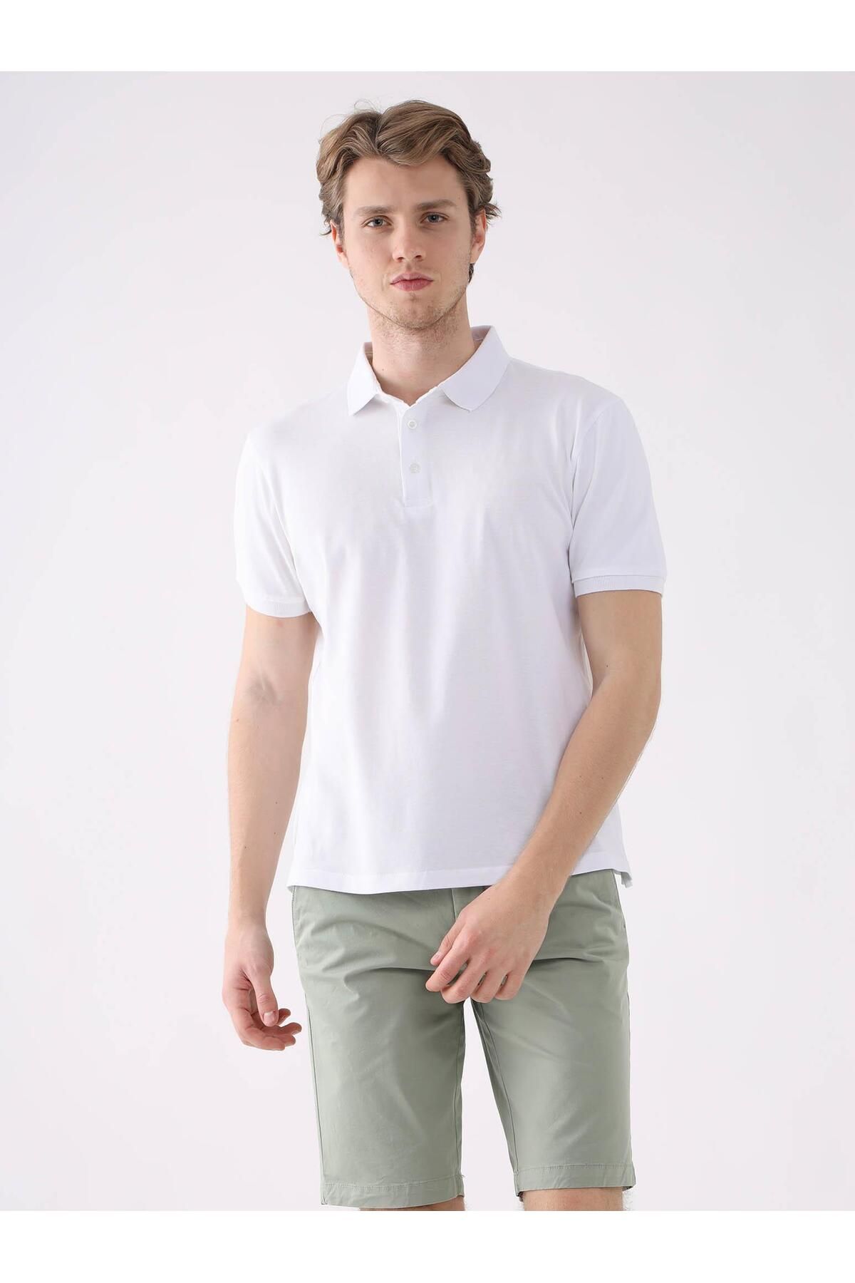 Dufy Beyaz Erkek Slim Fit Düz Polo Yaka Tshirt - 85398