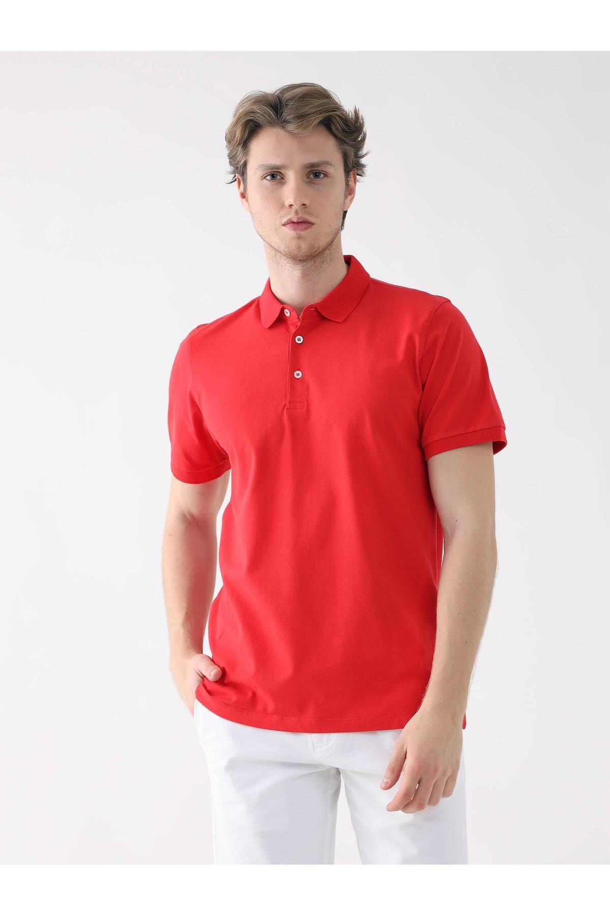 Dufy Kırmızı Erkek Slim Fit Düz Polo Yaka Tshirt - 85418