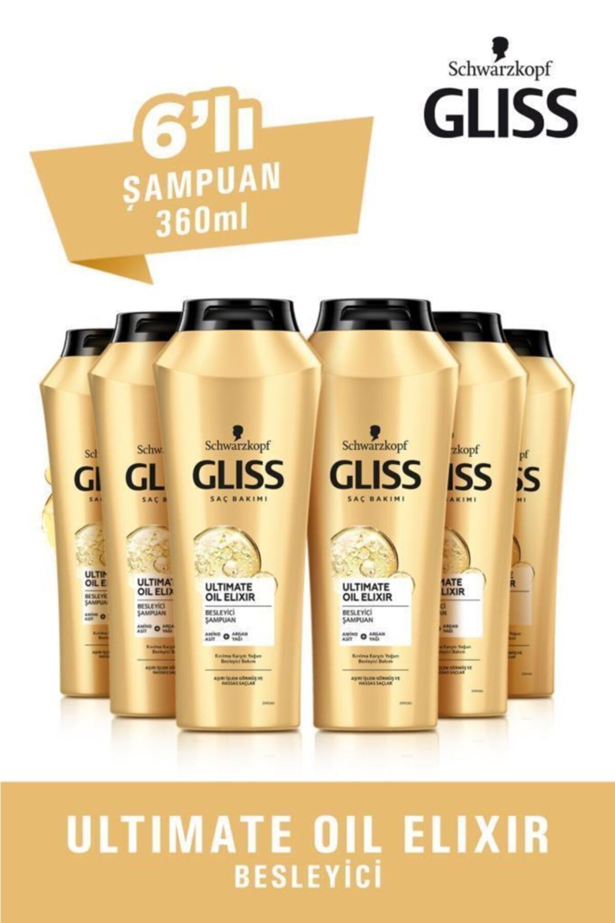 Gliss Ultimate Oil Elixir Besleyici Şampuan - Aminoasit Ve Argan Yağı Ile 6 X 500 ml