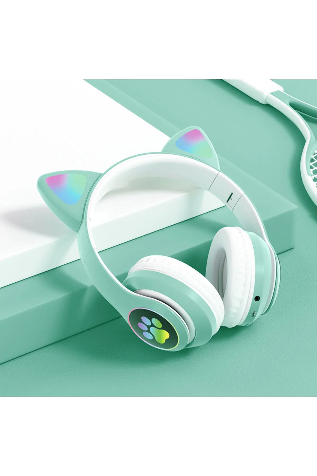 Fibaks SD Kart Girişli Radyolu Bluetooth 5.0 Kafa Üstü Kulaklık Akıllı RGB Led Işıklı Kedi Kulaklık STN28