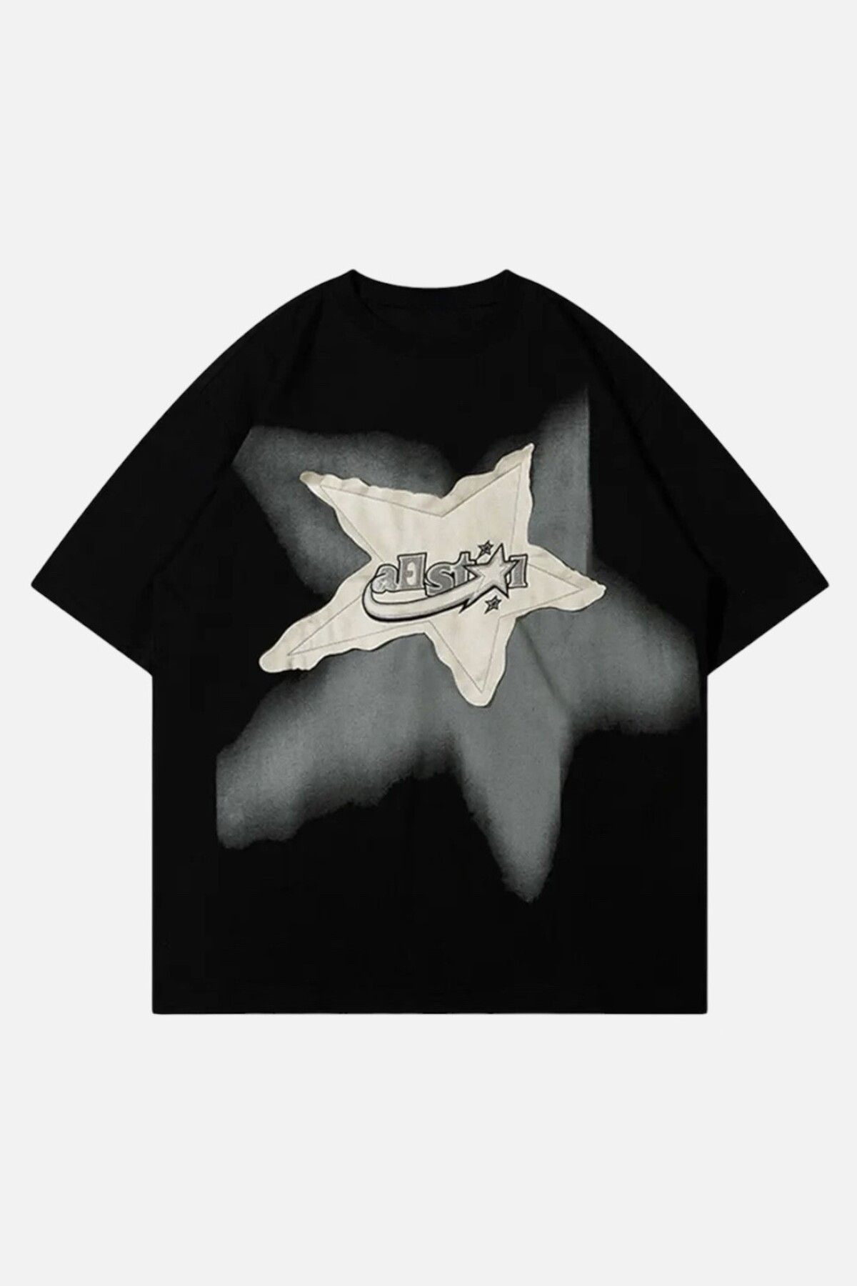 Ef Butik Siyah Y2K Star Patch T-Shirt