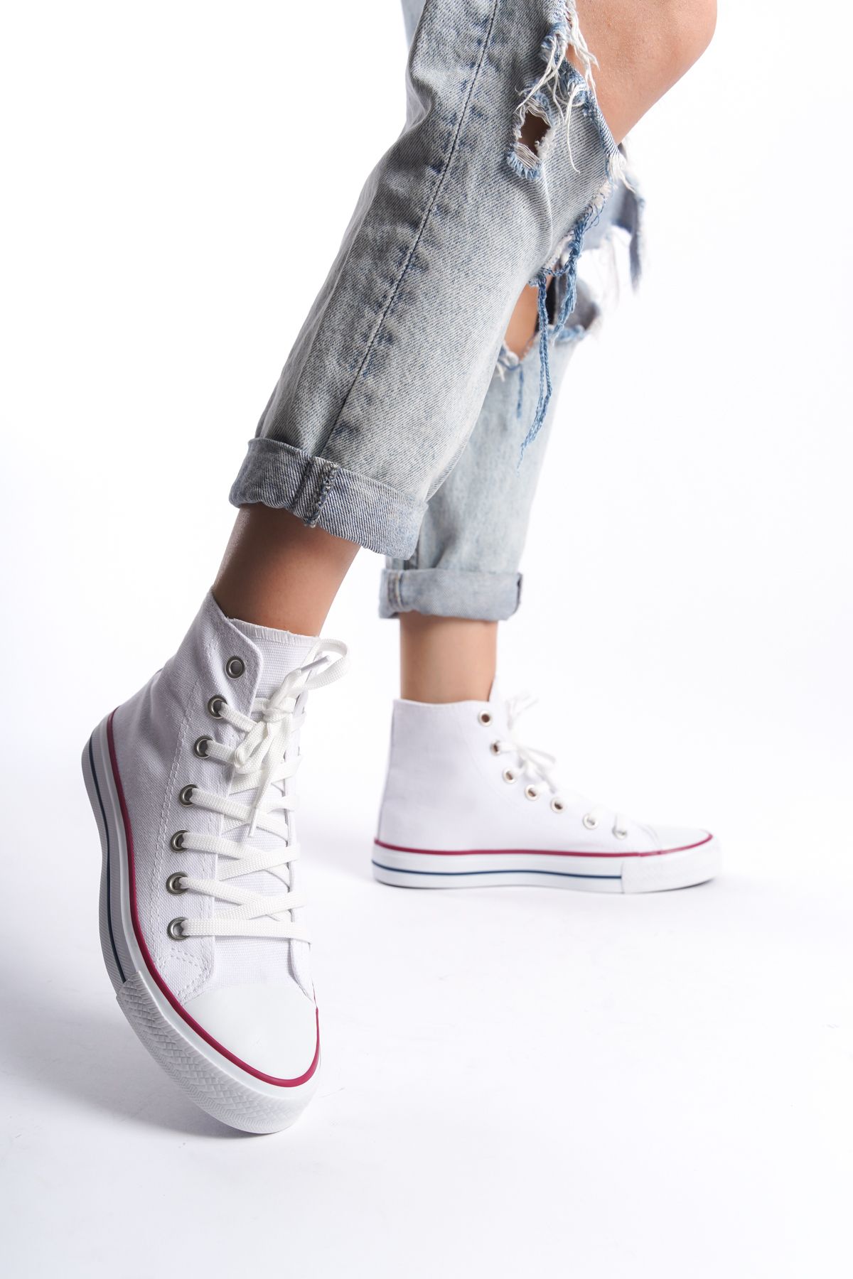 eformoda by emre yılmaz Beyaz Kadın Uzun Keten Spor Ayakkabı Günlük Sneakers CNV6
