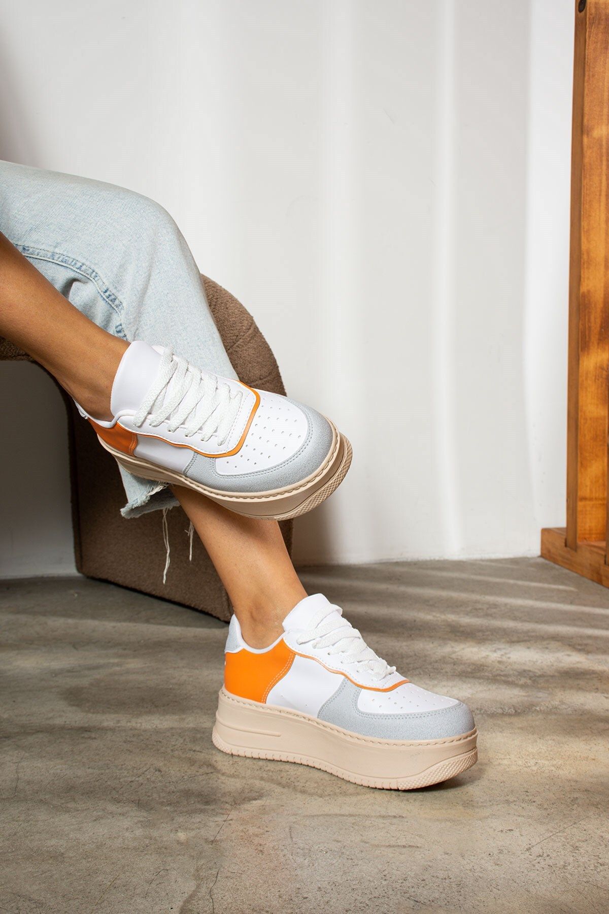 Allyup Kadın Günlük Beyaz Sneaker Bağcıklı Hafif Kalın Yüksek Tabanlı Nefes Alan Spor Ayakkabı 451