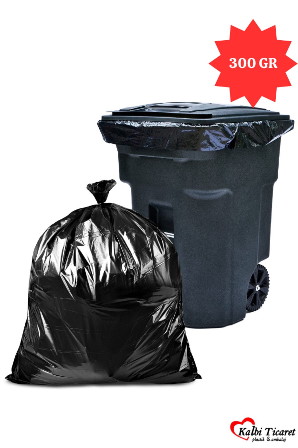 Kalbi Ticaret Kalın Çöp Torbası 10'lu Boy 300 gr X 1 Rulo Siyah Çöp Poşeti 80x110 Cm Jumbo Endüstriyel Çöp Torbası
