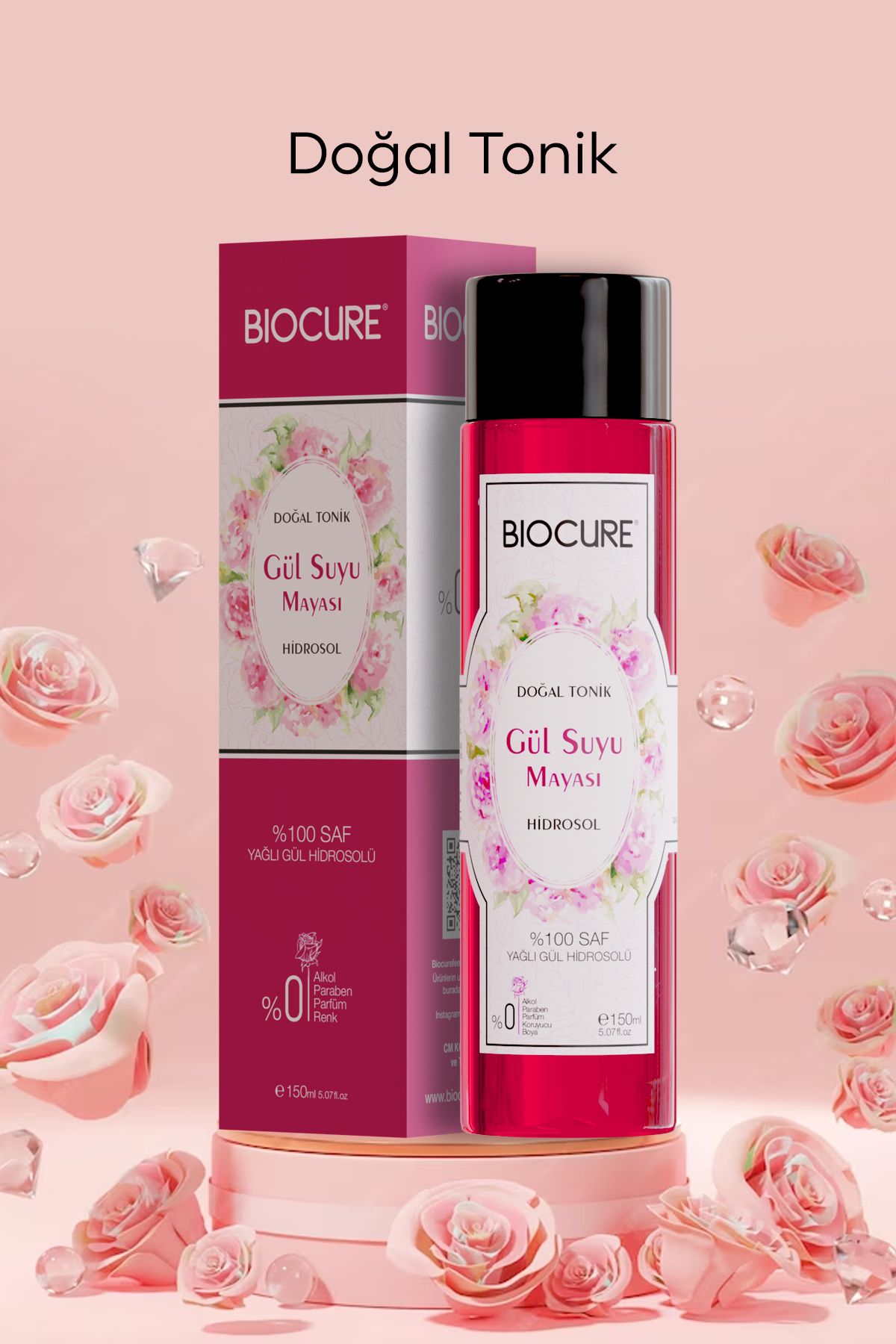 Biocure Gül Suyu Mayası %100 Saf Yağlı Gül Hidrosolü - Aydınlatıcı Ve Gözenek Sıkılaştırıcı Tonik 150 Ml