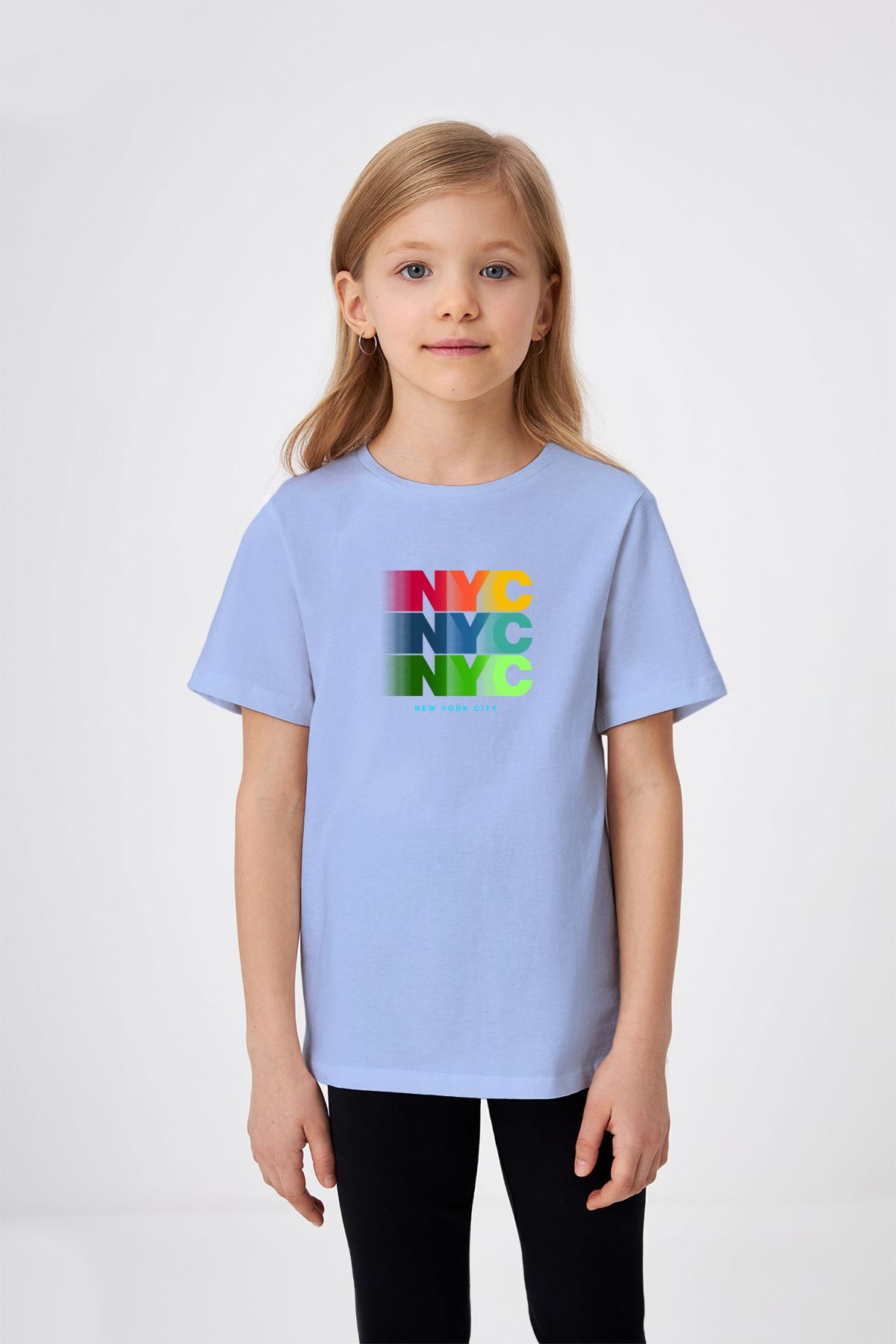 ADABEBEK NYC New York Renkli Baskılı Kız Çocuk Tişört