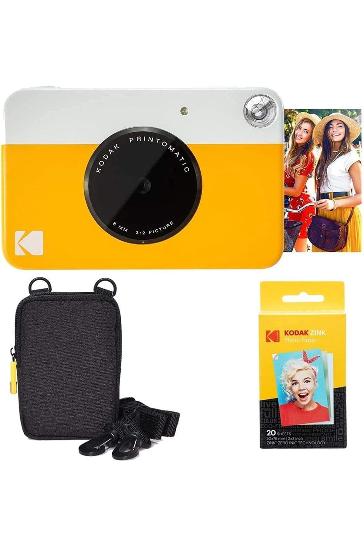 Kodak Printomatic Fotoğraf Makinesi Temel Paket + 20 Sayfa Çinko Kağıt ve Kılıf ile Rahat Boyun Askısı
