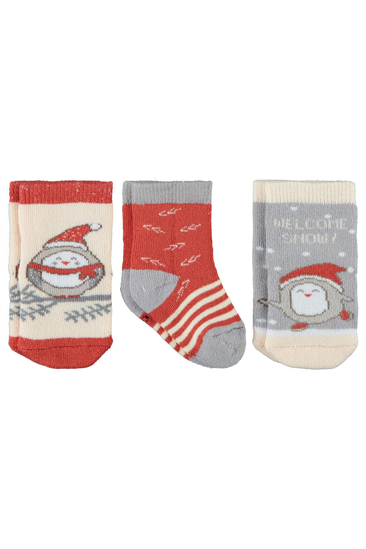 Civil Baby Kız Bebek 3'lü Havlu Çorap Set 0-12 Ay Kiremit