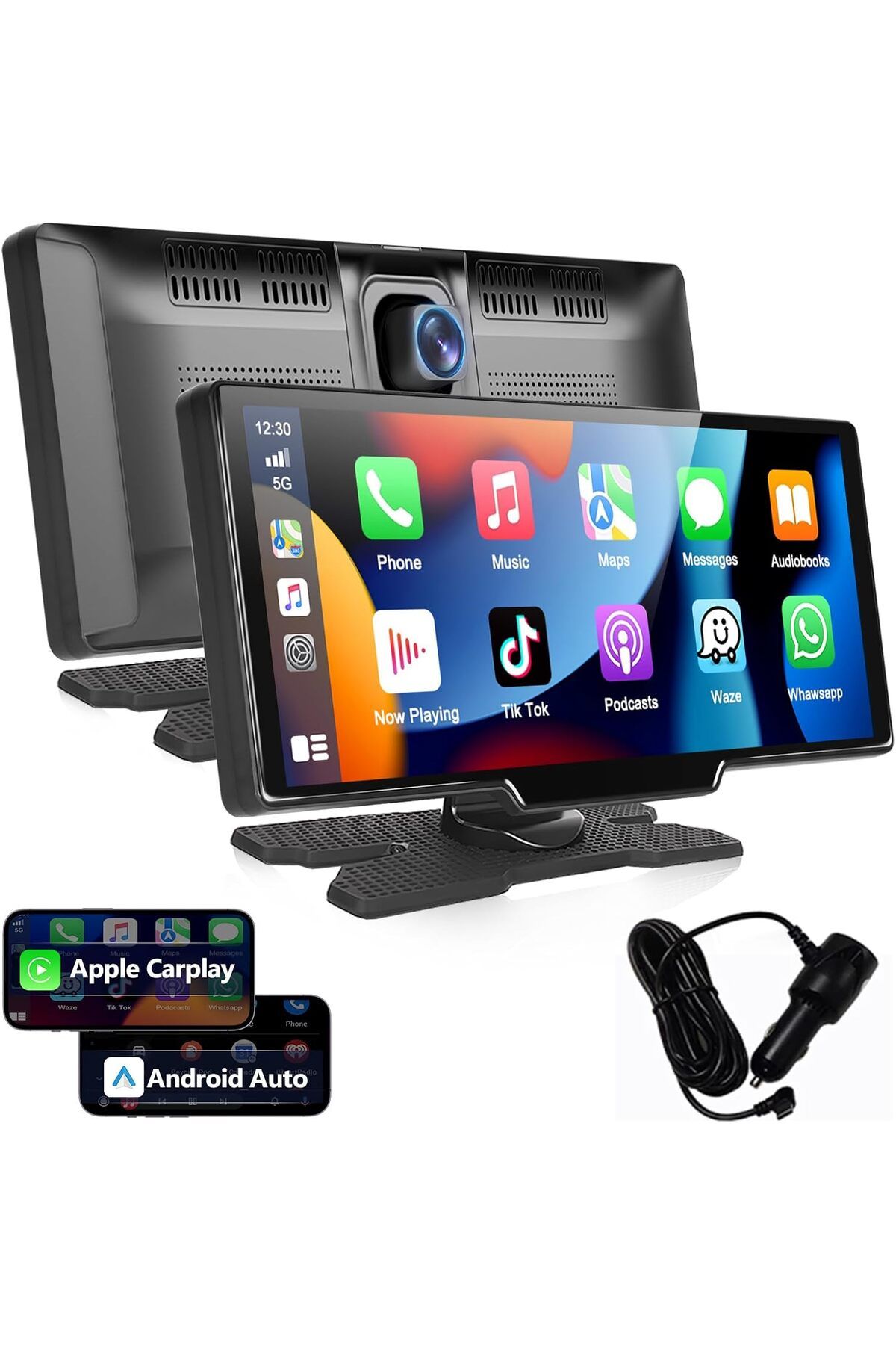 podofo Kablosuz Apple Carplay & Android Araç Radyosu Taşınabilir 9,3" Ekranlı Stereo, Bluetooth FM Aktarımı