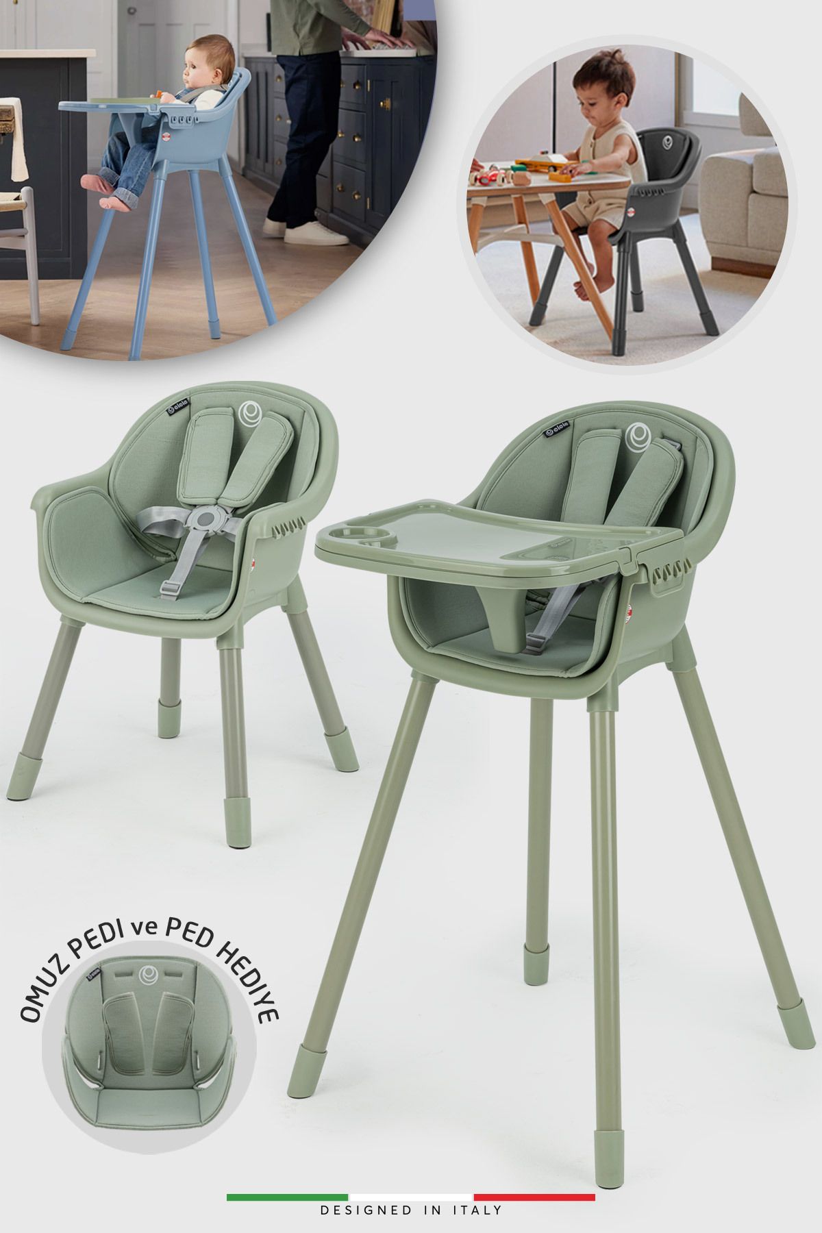 Elele Misto 4in1 Bebek Mama Sandalyesi ve Mama Oturağı İç Pedli Yeşil