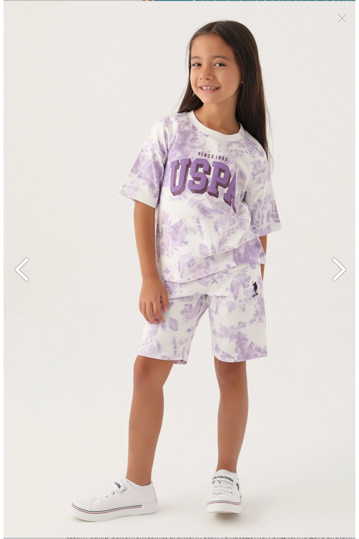 U.S. Polo Assn. Kız Çocuk, Lisanslı, USPA, Batik Desenli, % 100 Pamuk,  T-shirt Şort Takım