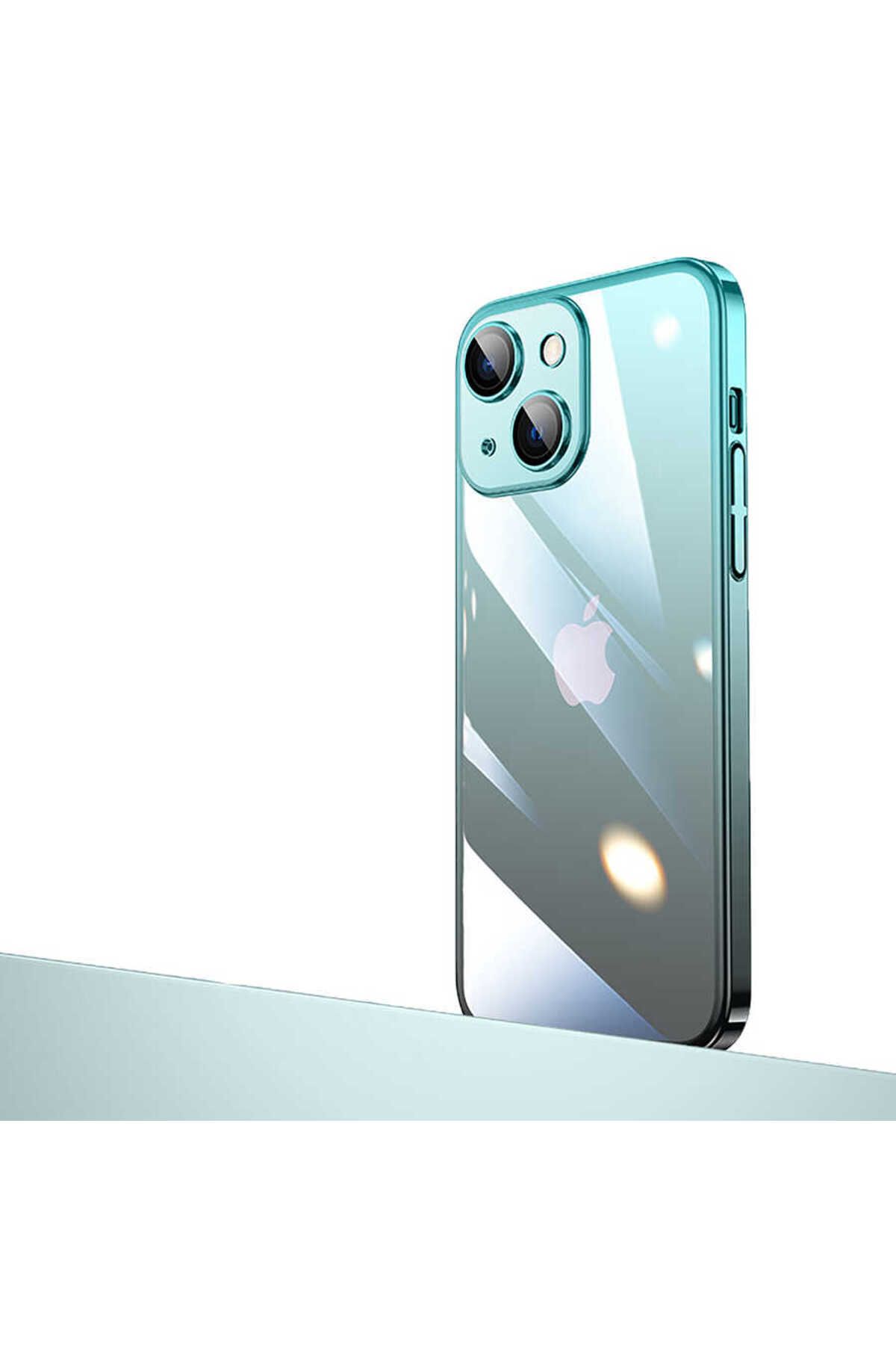 Lofy iPhone 14 Plus Uyumlu Parlak Renk Geçişli Kamera Korumalı Lofy Senkron Kapak-Mavi-Siyah