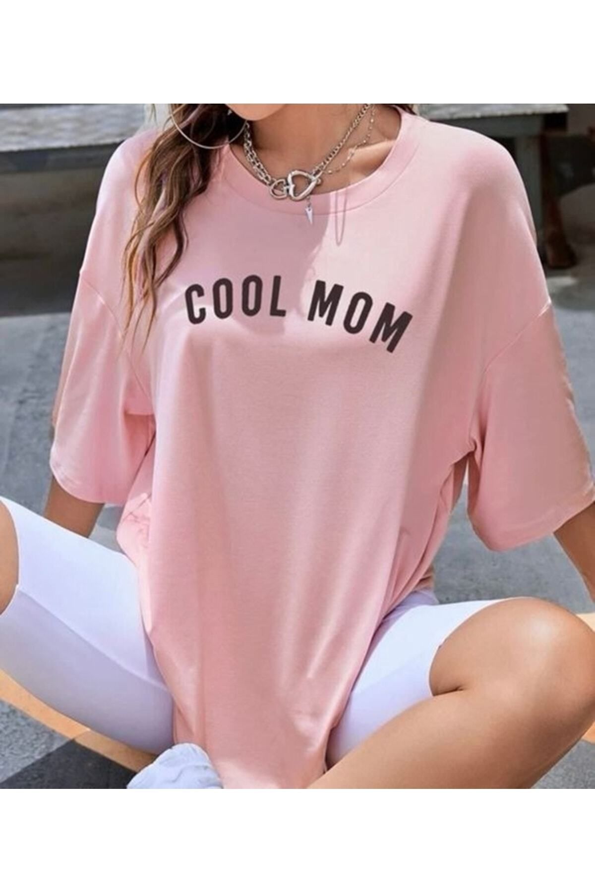MARECASH Kadın Pembe Cool Mom Baskılı Hamile Tişört