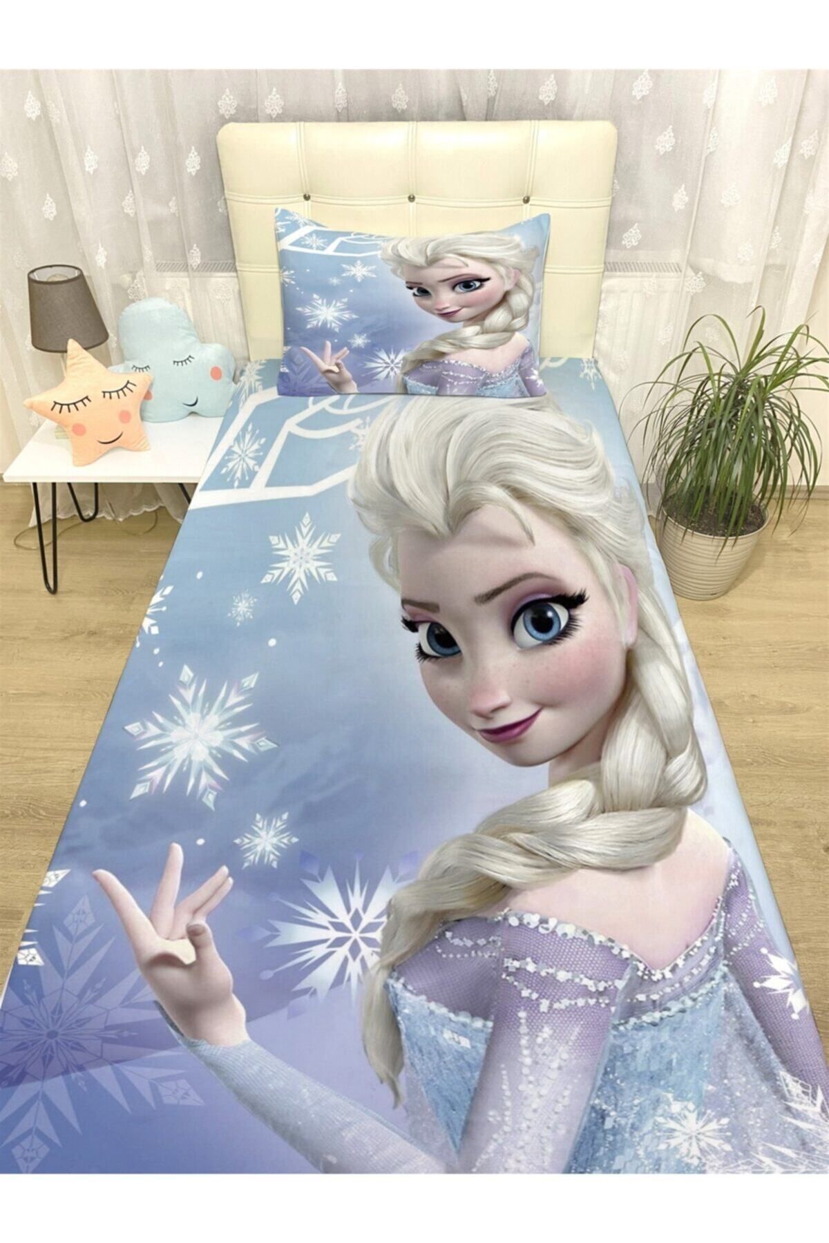 Rual Bebek& Çocuk OdasıKar Taneleri Ve Elsa Desenli Yatak Örtüsü Ve Yastık