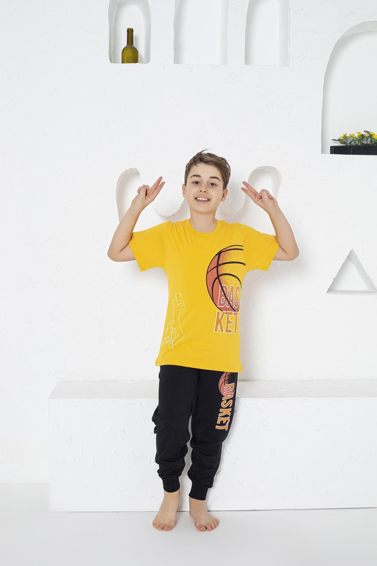 Estiva Erkek Çocuk Basket Baskılı Kısa Kollu Yazlık Pijama Takımı