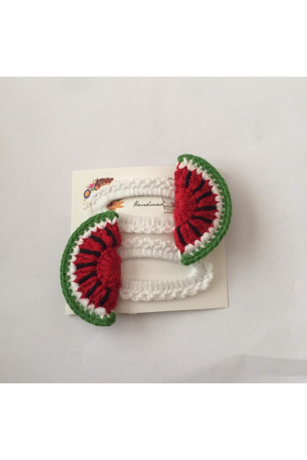 Gönülden Aksesuar 6cm çıt çıtlı el örgüsü renkler beyaz kırmızı yeşil karpuz toka toka