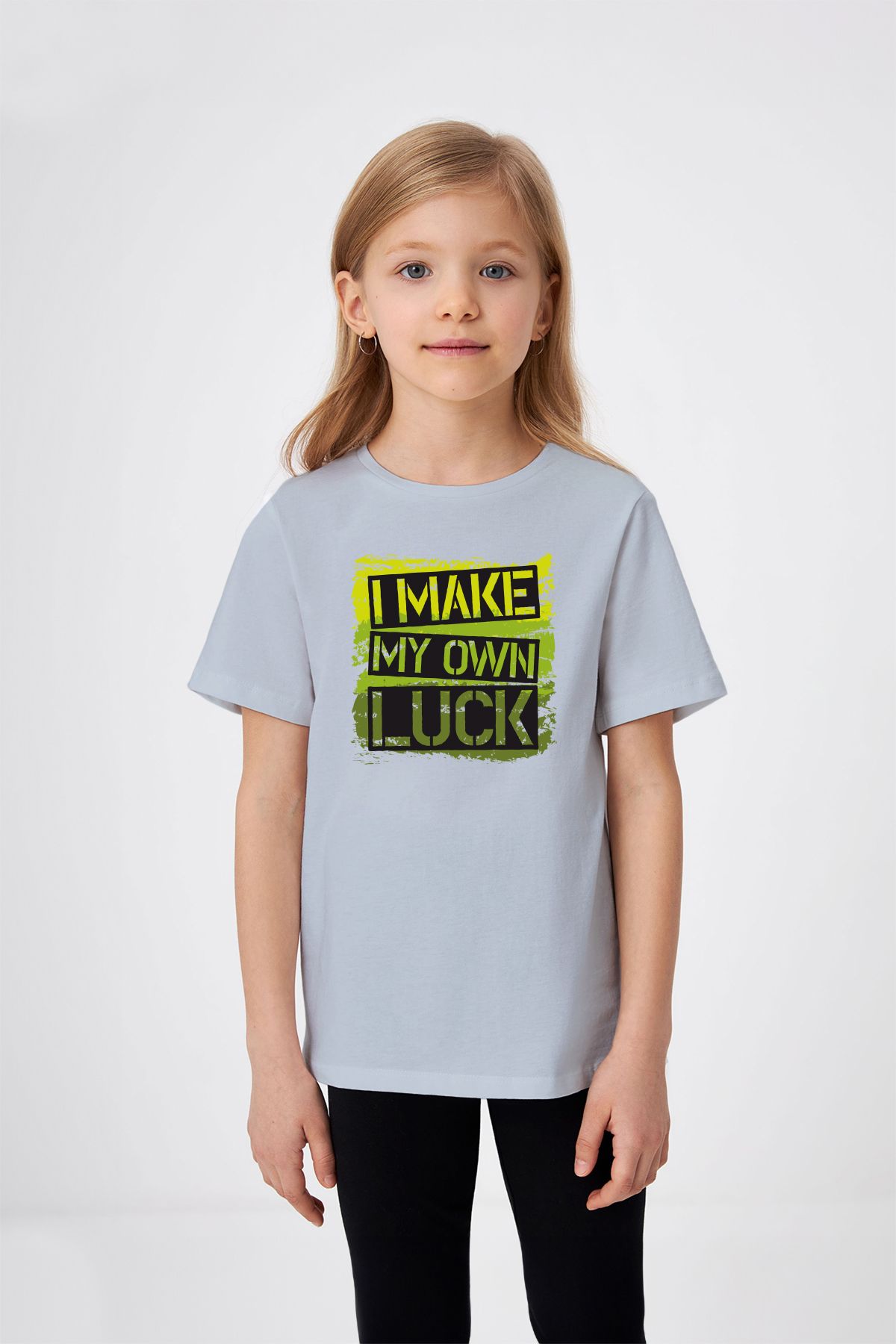 ADABEBEK I Make My Own Luck Yazılı Renkli Baskılı Kız Çocuk Tişört