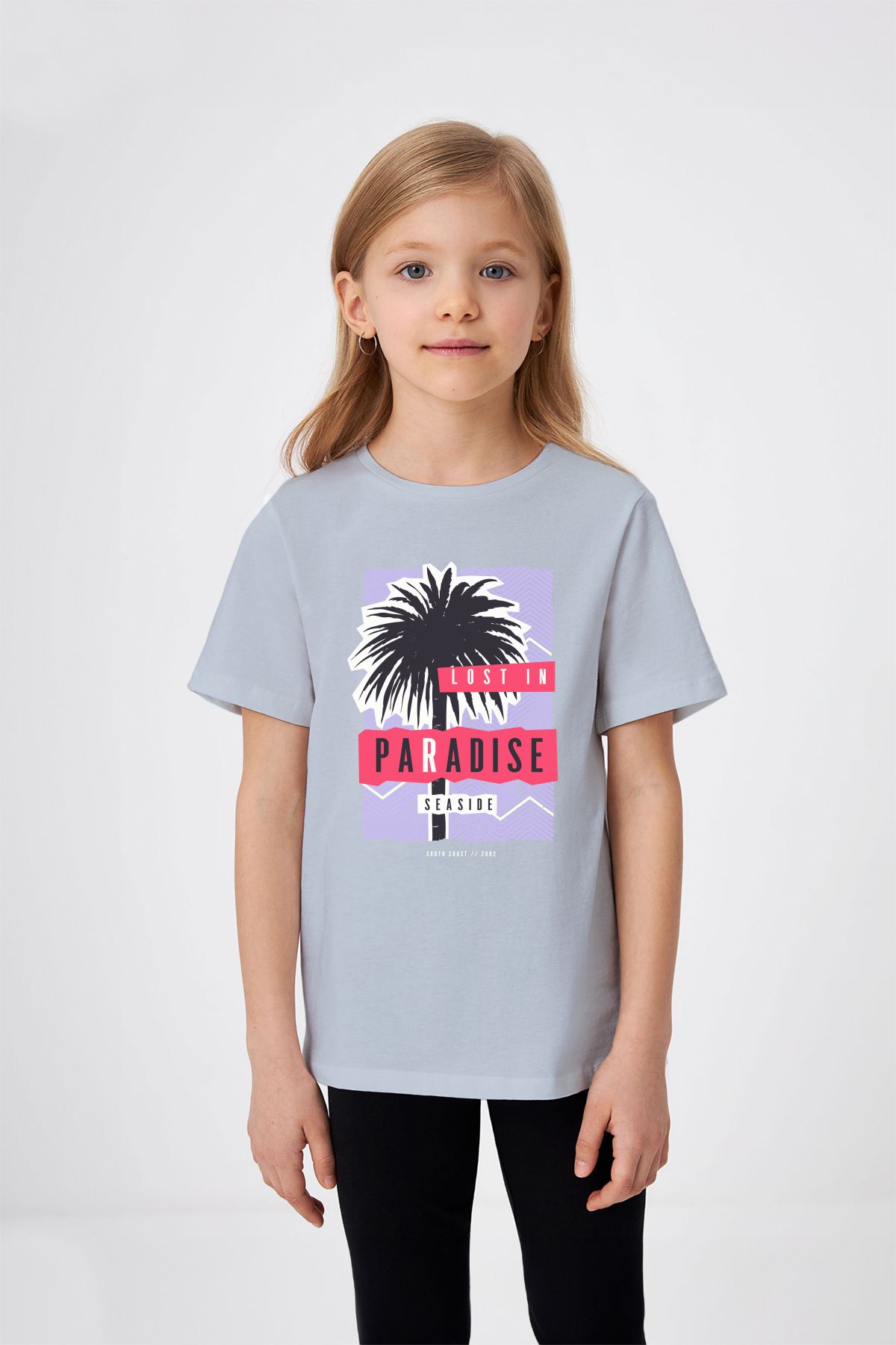 ADABEBEK Paradise Detaylı Palmiye Baskılı Kız Çocuk Tişört