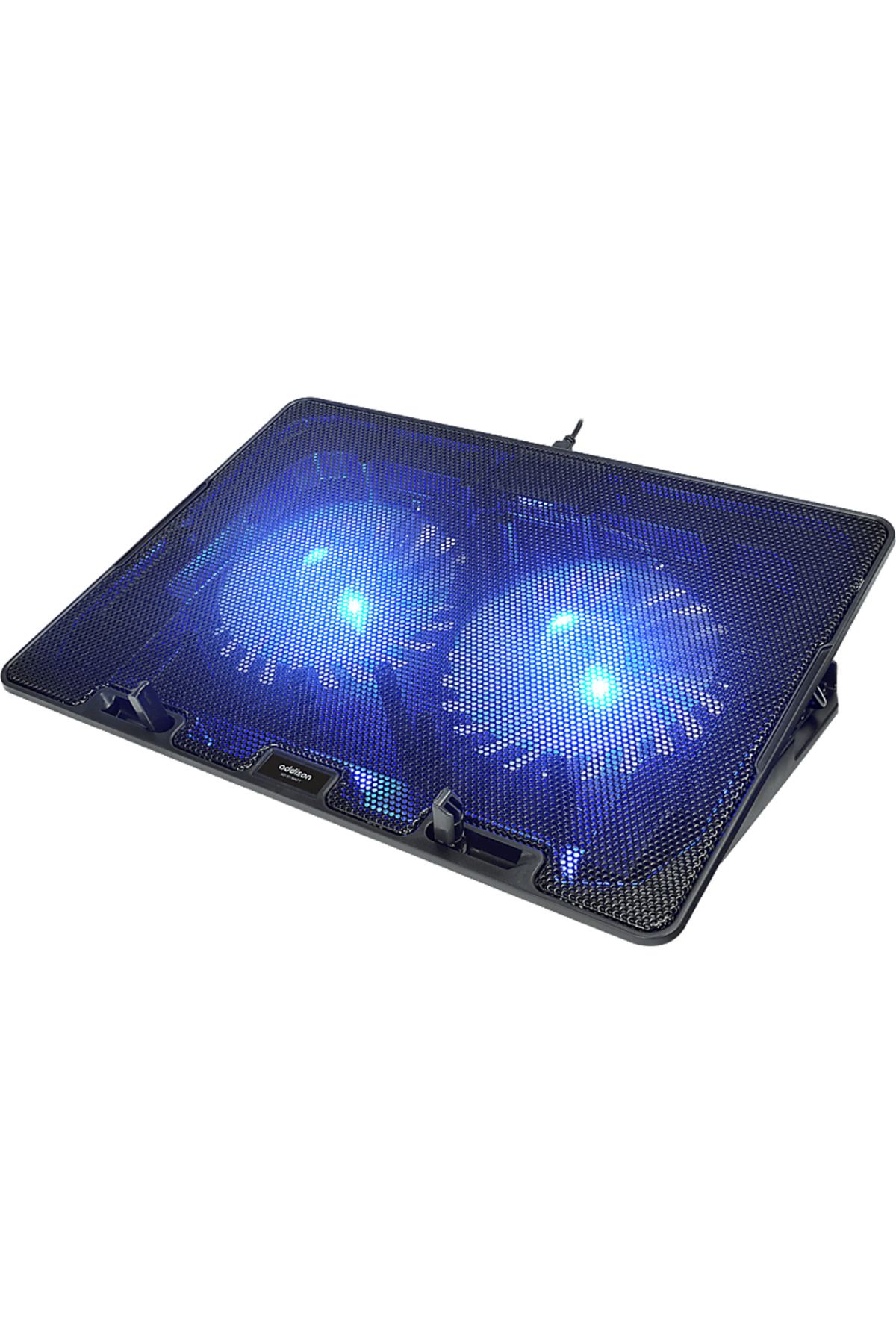 Addison AD-S1 Waft Mavi Led Işıklı 2 Fanlı 2 Usb Dc 5V Laptop Soğutucu Stand Siyah