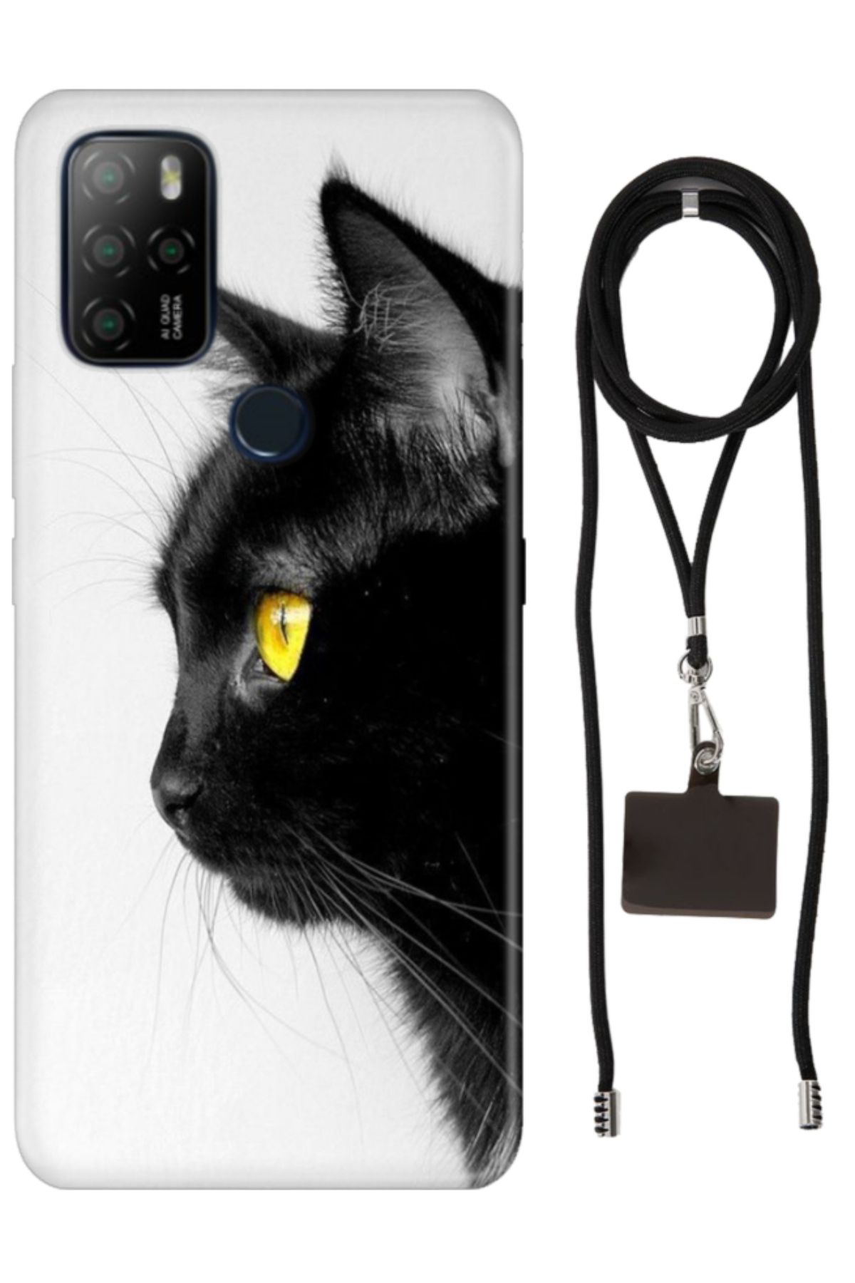 omix X300 - X500 Uyumlu Kılıf Boyun Askılı Telefon Askısı / Desenli Silikon Kedi Bakışı