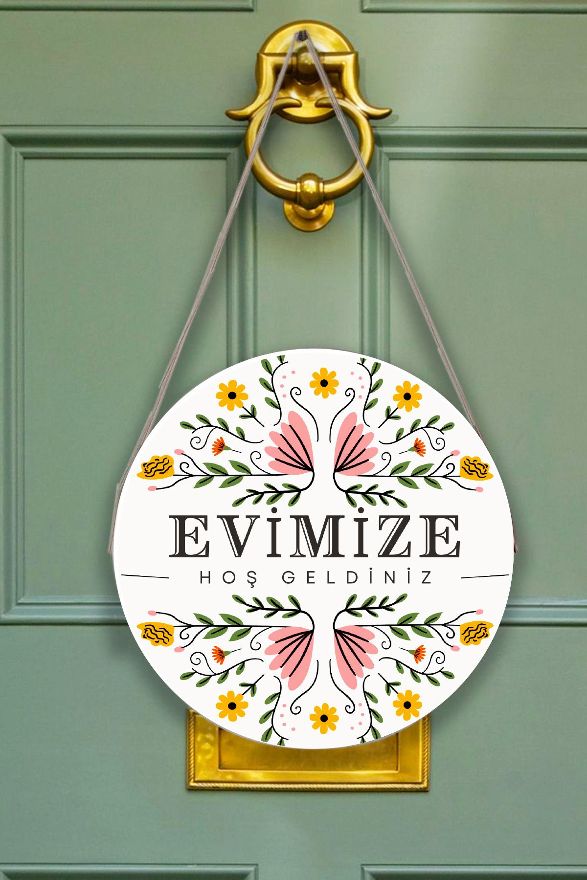 Nod Evimize Hoşgeldiniz Kapı Duvar Süsü Modeli, Ahşap Yuvarlak Ipli Dekoratif Ev Kapı Tablosu