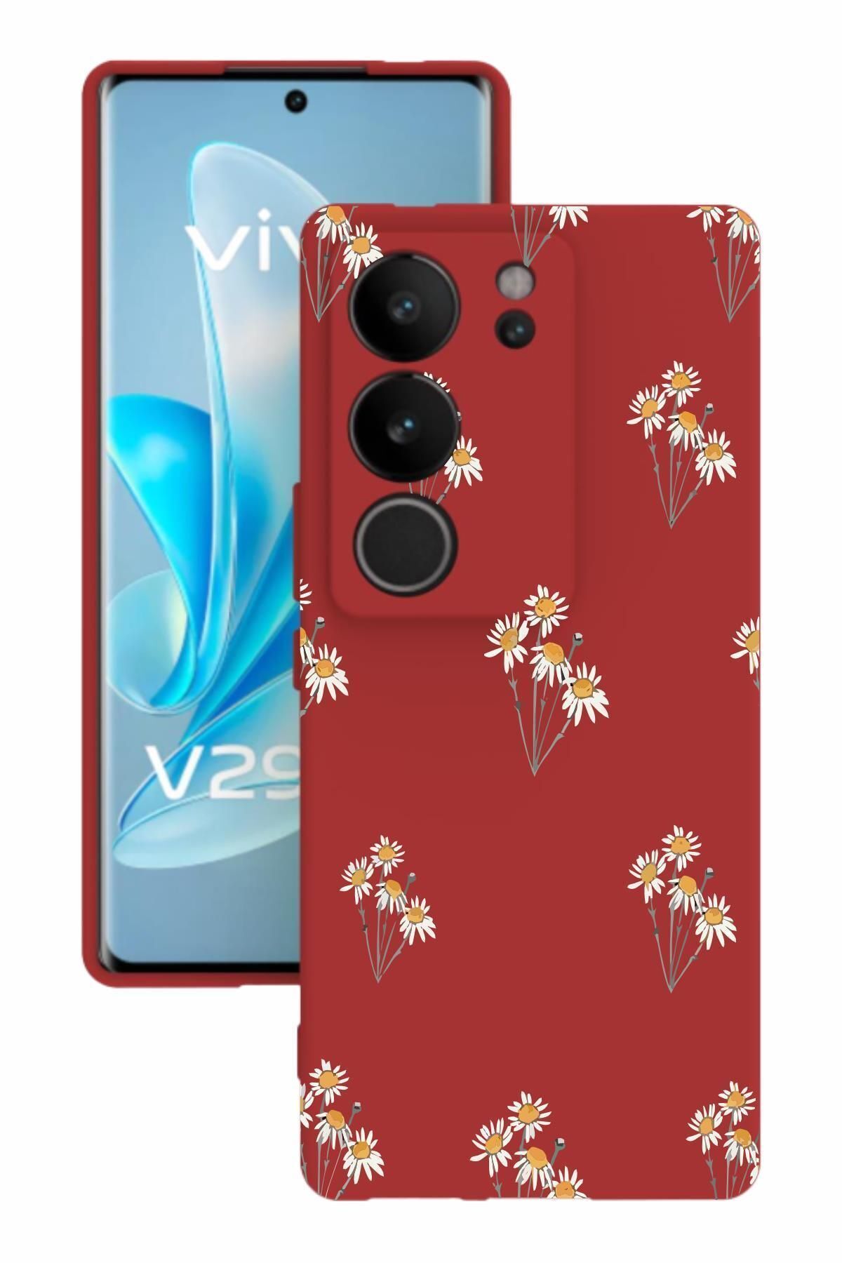 vivo V29 Uyumlu Baskılı Ve Kamera Korumalı Kırmızı Renk Silikon Kılıf