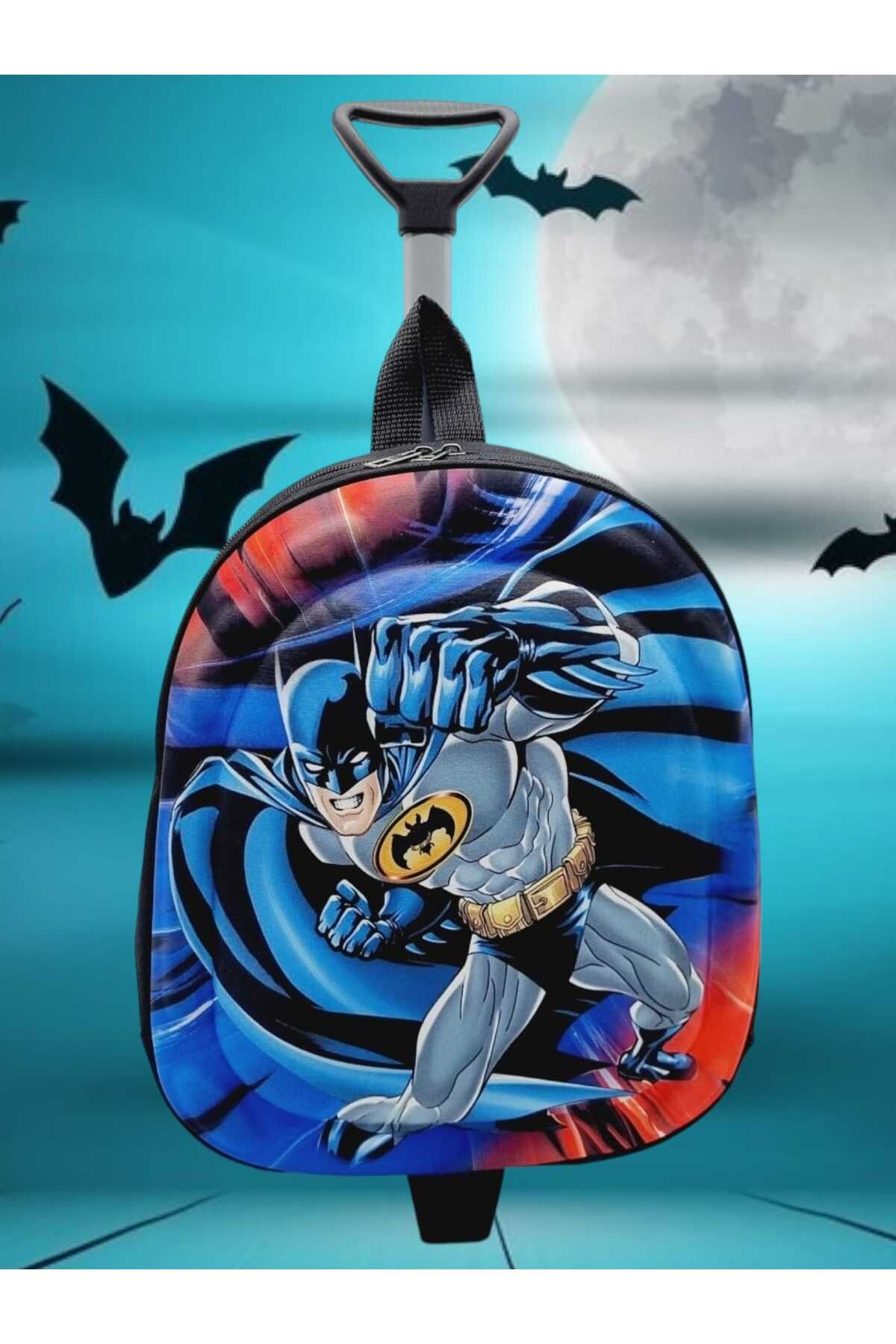 Tezzgelsin Anaokulu Kreş Yarasa Adam Batman Figürlü Çekçekli ve Tekerli Sırt Çantası ve Okul Çantası