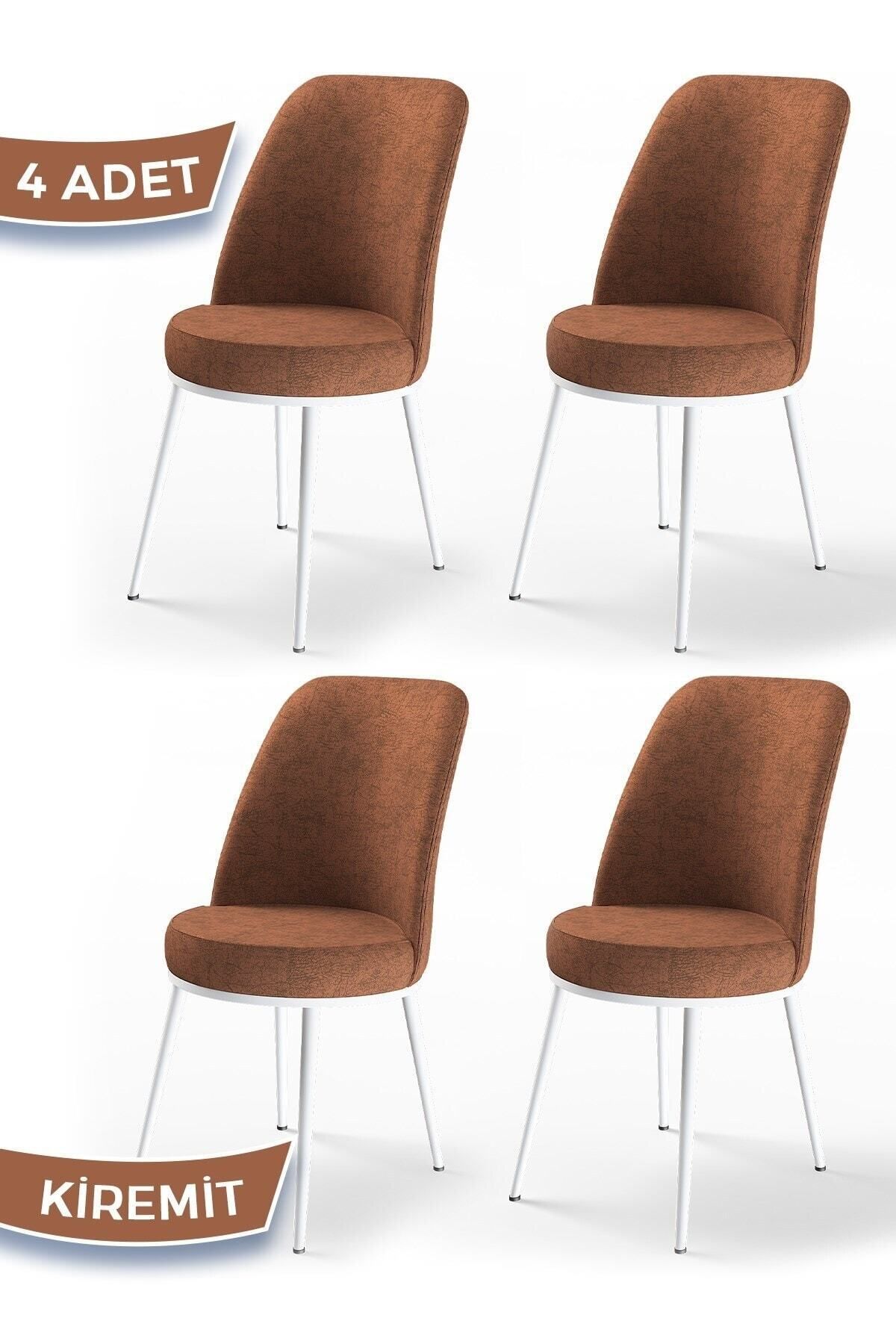 Canisa Concept Dexa Serisi, Üst Kalite Yemek Odası Sandalyesi, Metal Beyaz Iskeletli, 4 Adet Kiremit