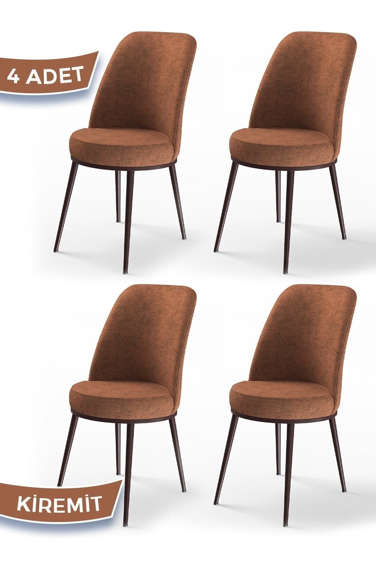 Canisa Concept Dexa Serisi, Üst Kalite Yemek Odası Sandalyesi, Metal Kahverengi Iskeletli, 4 Adet Kiremit Sandalye