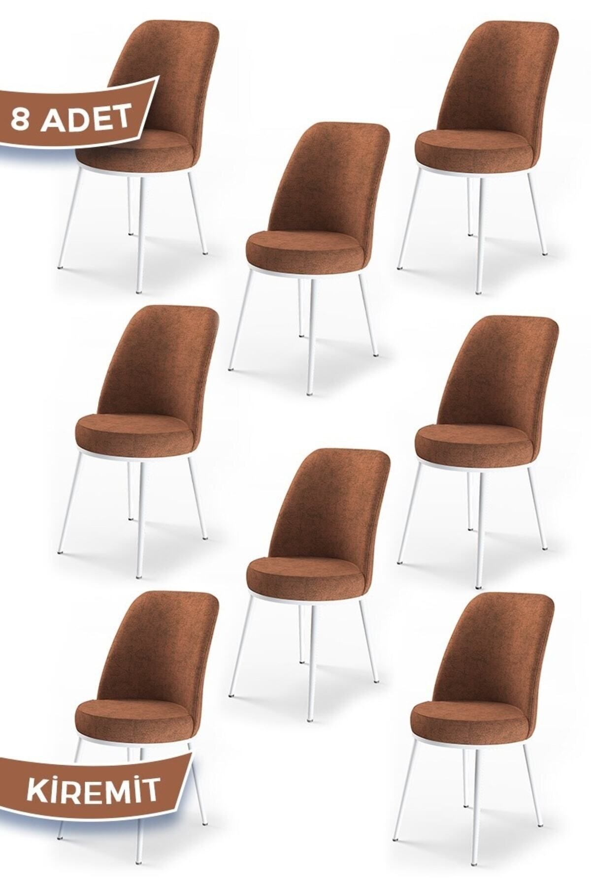 Canisa Concept Dexa Serisi, Üst Kalite Yemek Odası Sandalyesi, Metal Beyaz Iskeletli, 8 Adet Kiremit