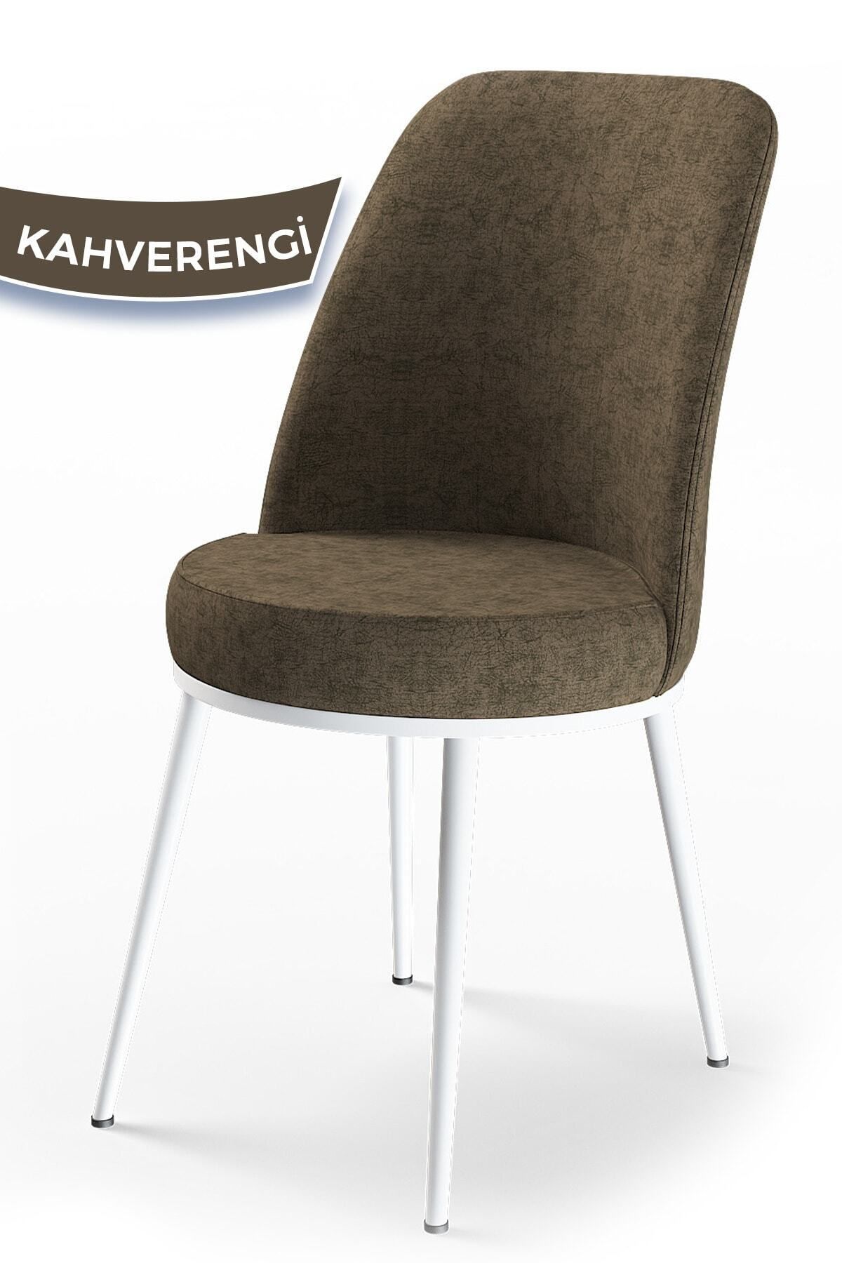 Canisa Concept Dexa Serisi Kahverengi Renk Sandalye Mutfak Sandalyesi, Yemek Sandalyesi Ayaklar Beyaz