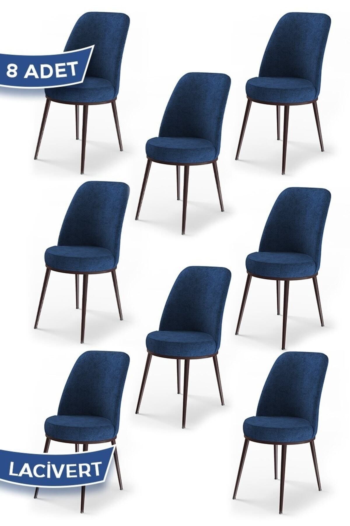 Canisa Concept Dexa Serisi, Üst Kalite Yemek Odası Sandalyesi, Metal Kahverengi Iskeletli, 8 Adet Lacivert Sandalye