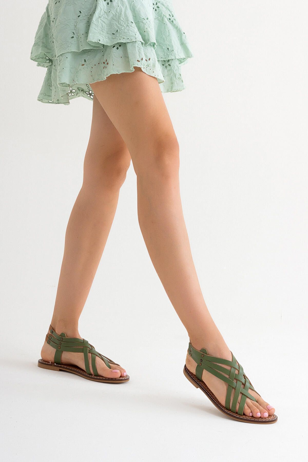 ESPADRİN Dollie Yeşil Hakiki Deri Sandalet