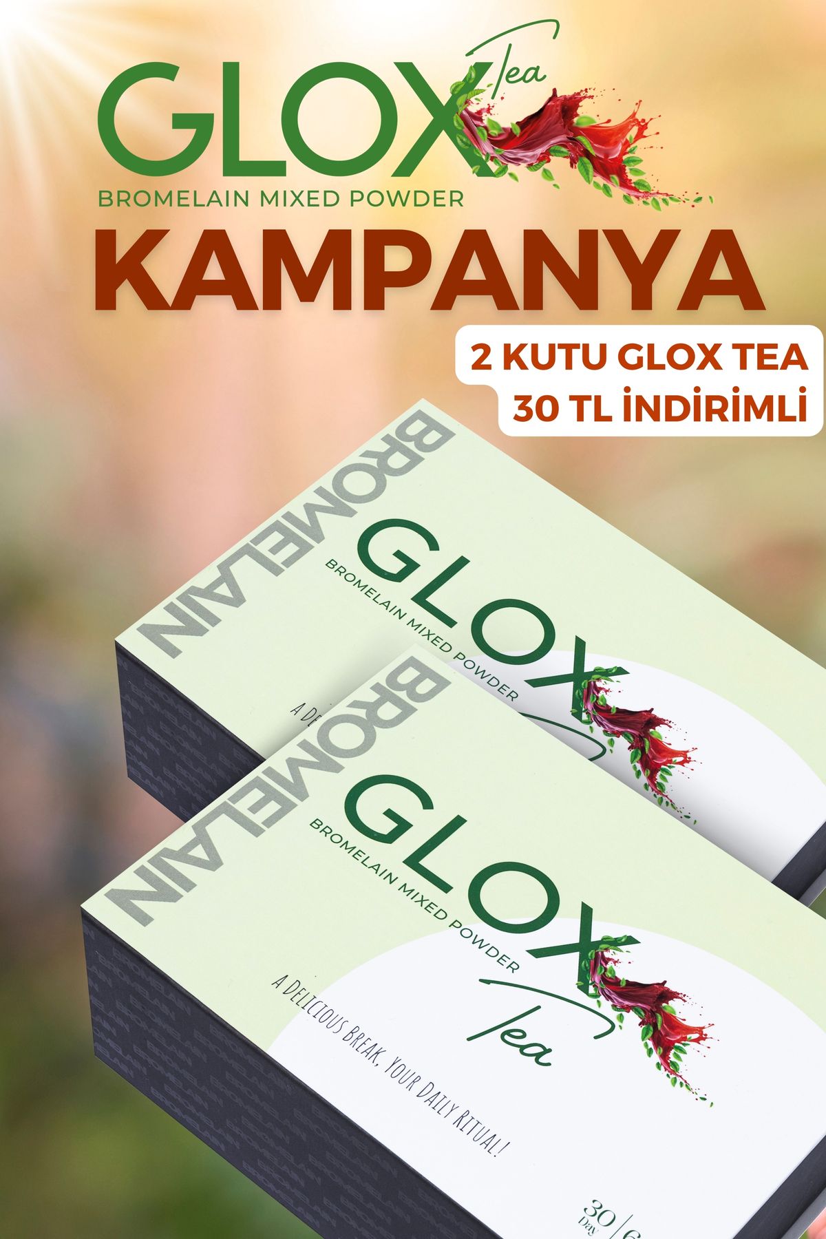 Glox Tea Bromelain Metabolizma Düzenlemeye Yardımcı Bitkisel Çay 60 Günlük Kullanım